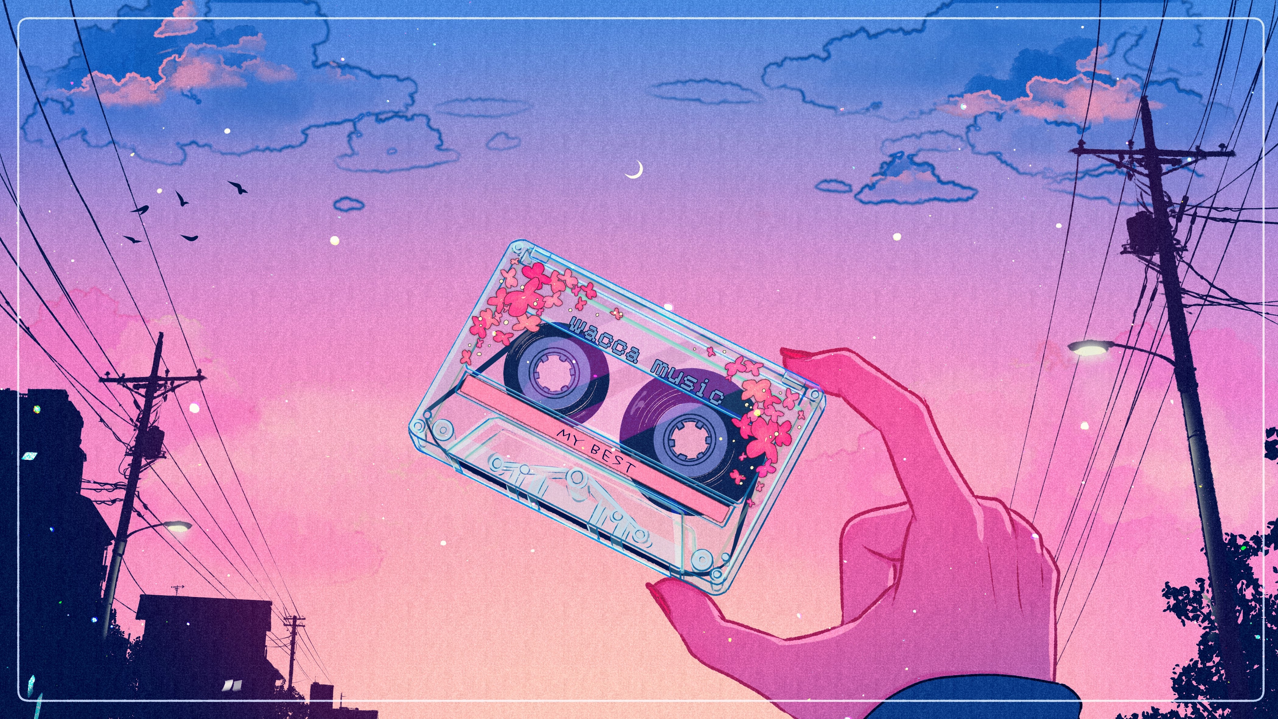 4K Sunset with Cassette Tape HD Wallpaper