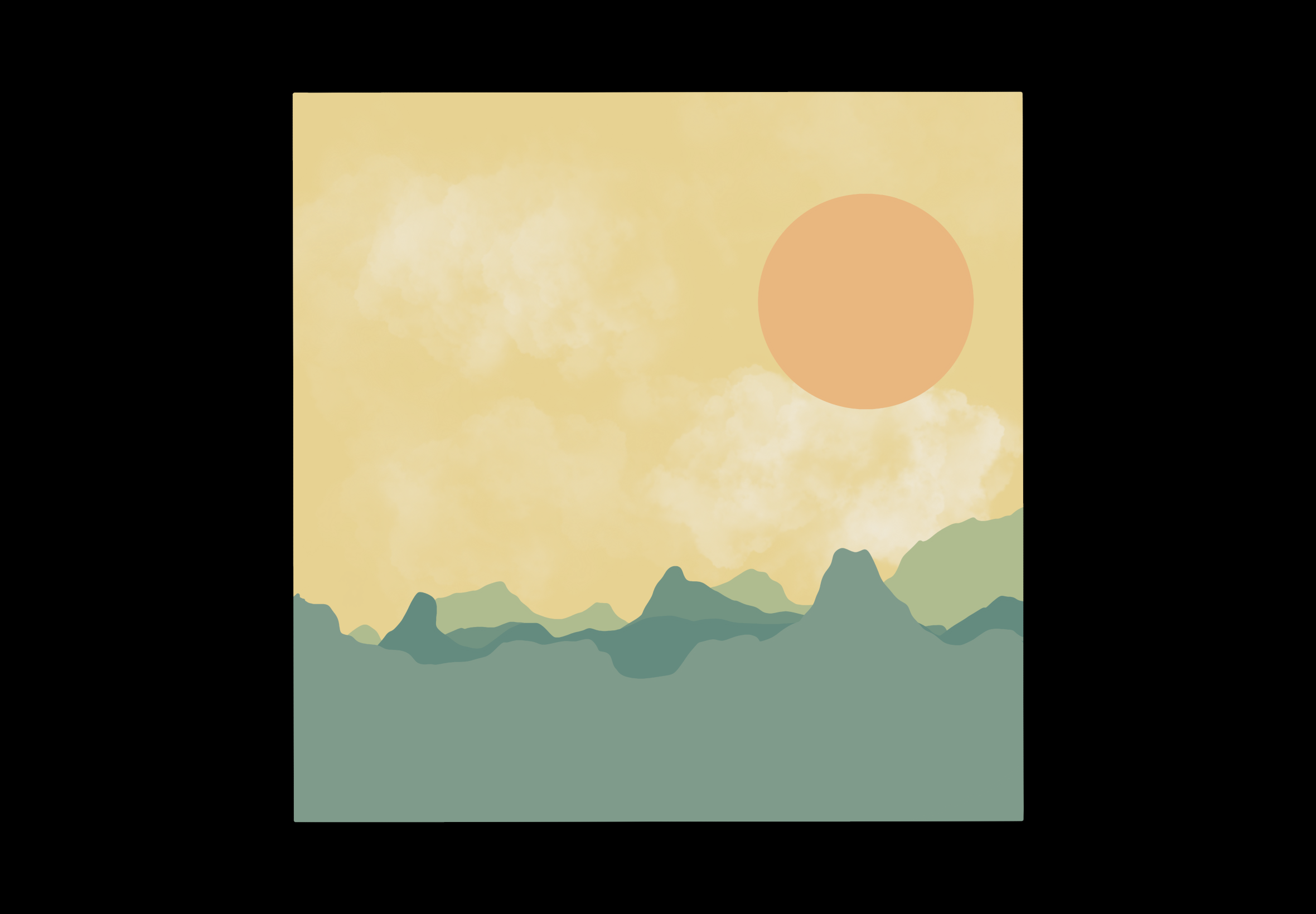 Artwork of mountains and sun HD Wallpaper