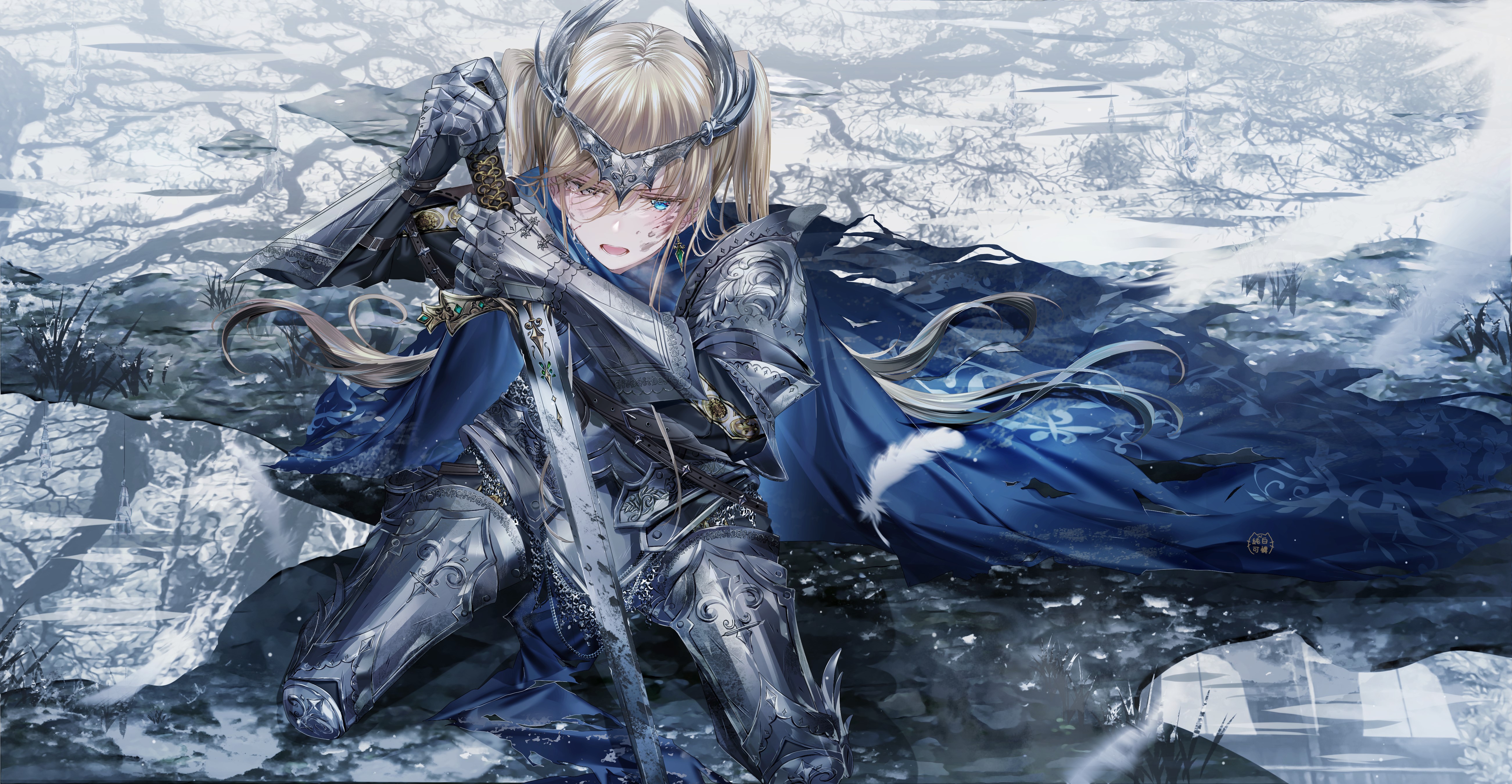 4K Anime Knight Girl with Sword and Cape HD Wallpaper