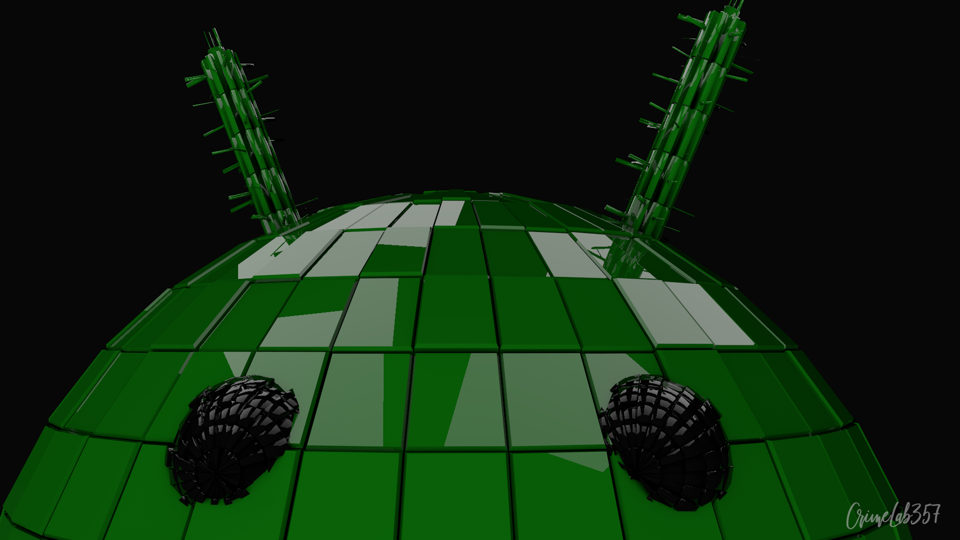 Green robot head with antennae and eyes HD Wallpaper