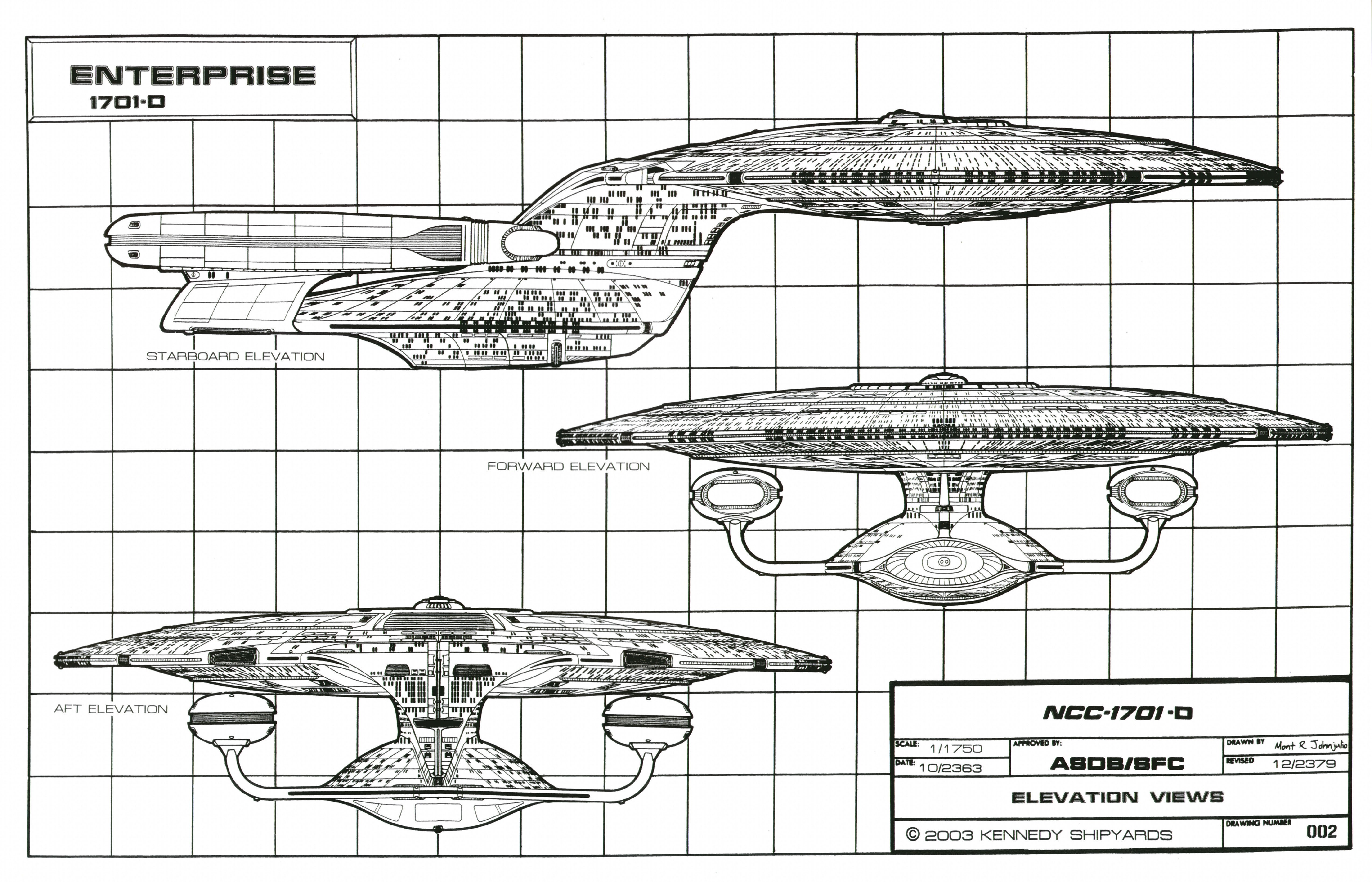 USS Enterprise NCC-1701-D Elevation Views Blueprint HD Wallpaper