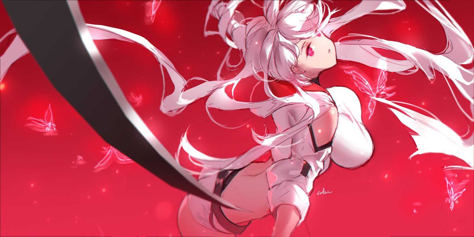 Anime girl with white hair and red eyes HD Wallpaper