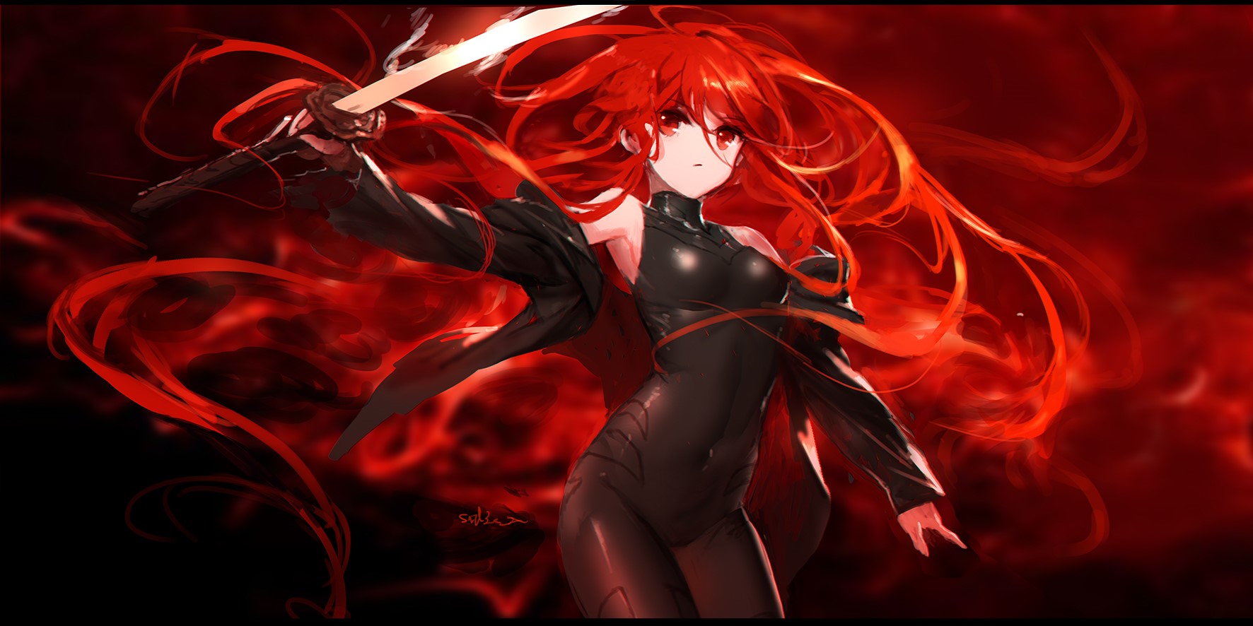 Shana from Shakugan no Shana with red hair and sword HD Wallpaper