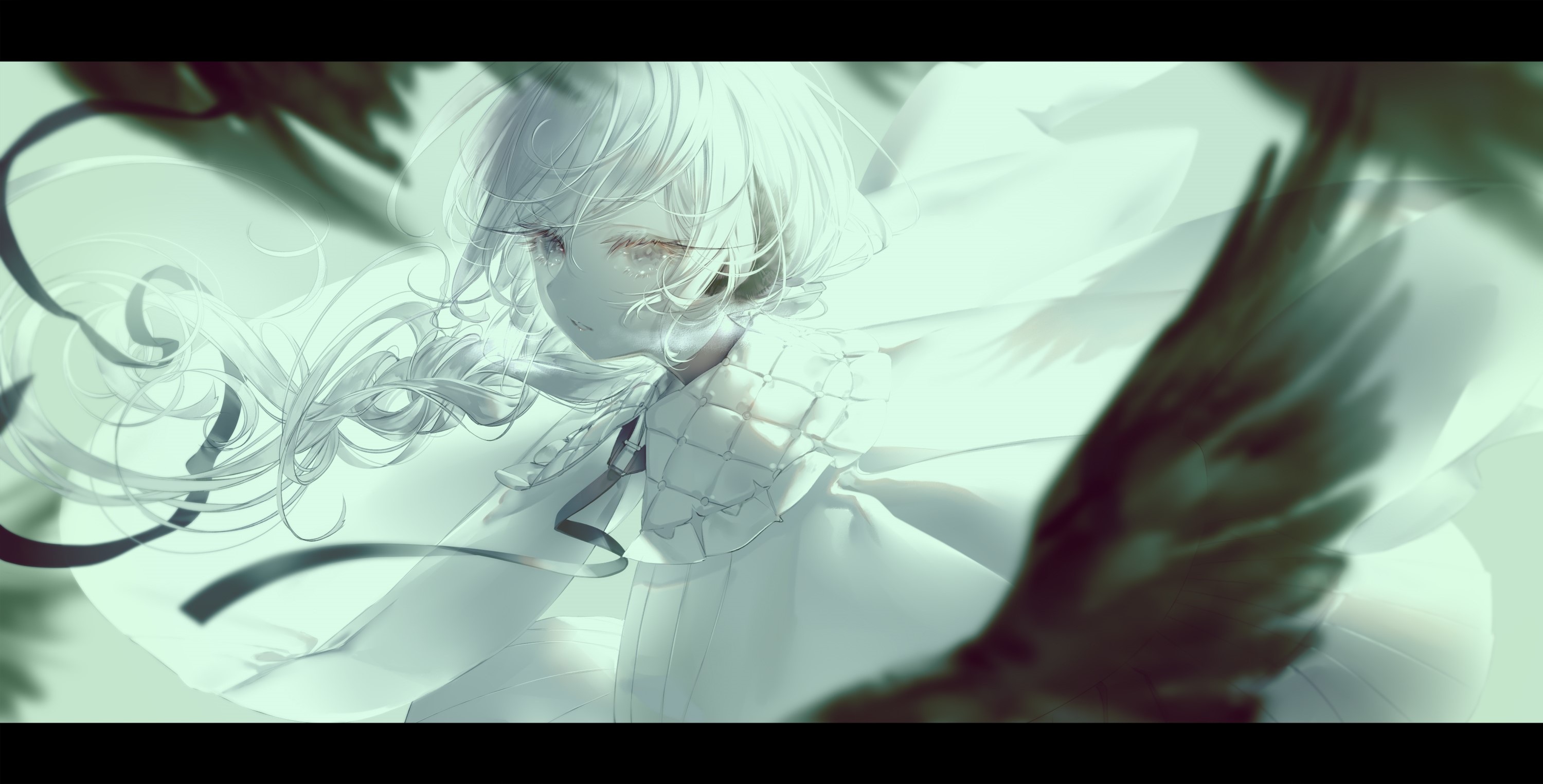Anime girl with white hair and wings HD Wallpaper