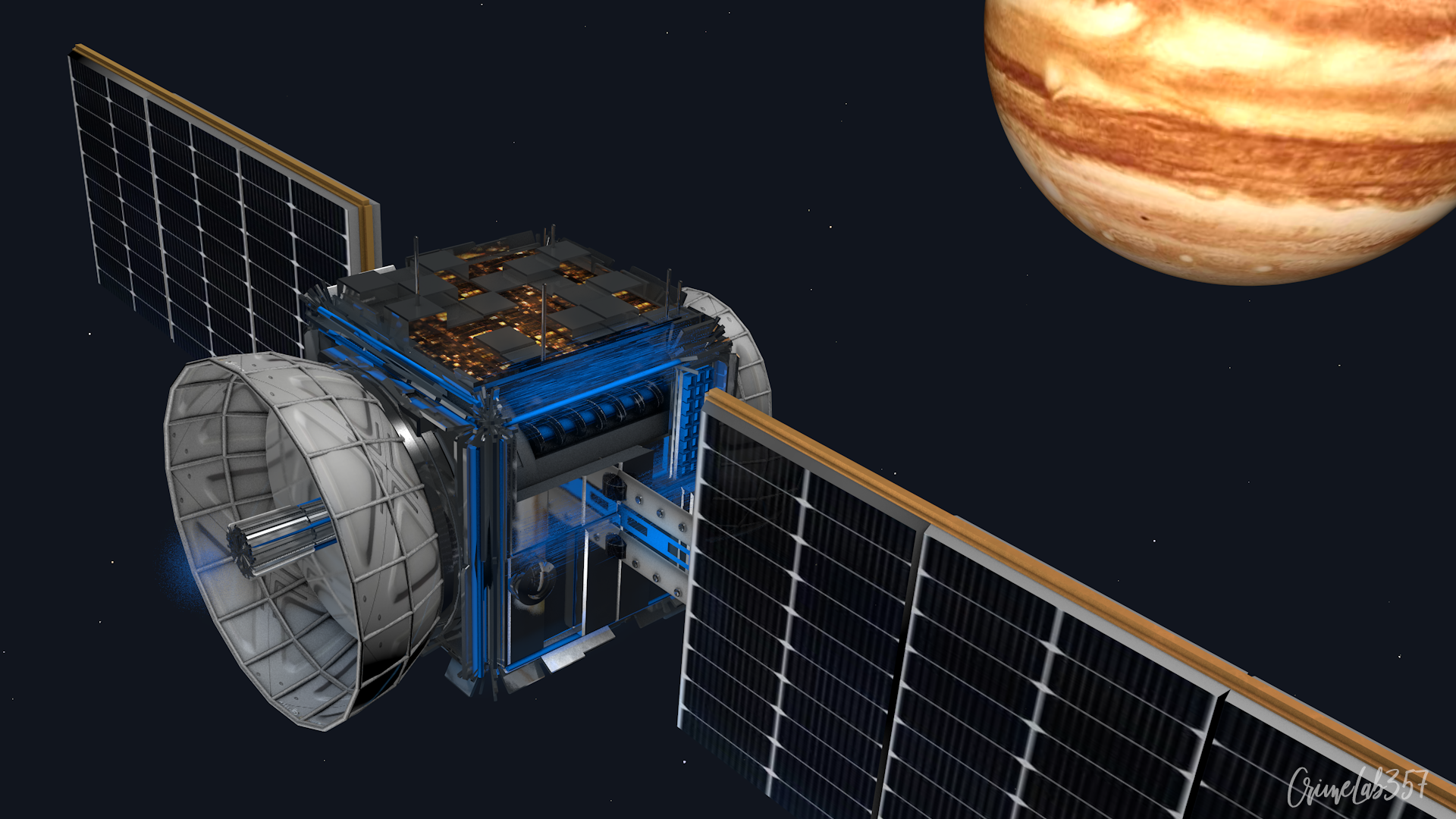 Satellite near Jupiter, digital art HD Wallpaper
