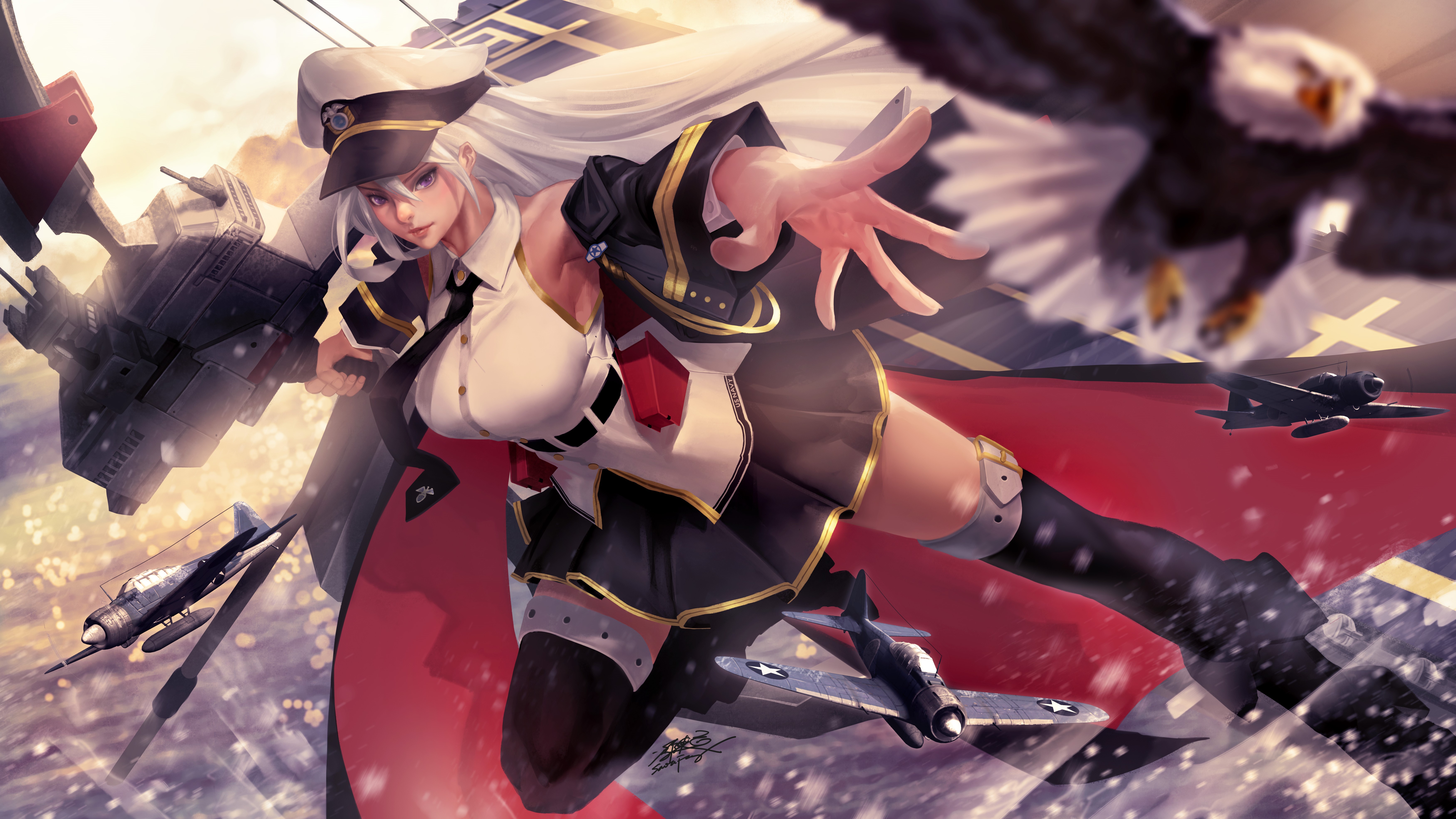 Enterprise from Azure Lane with Eagle and Aircraft HD Wallpaper