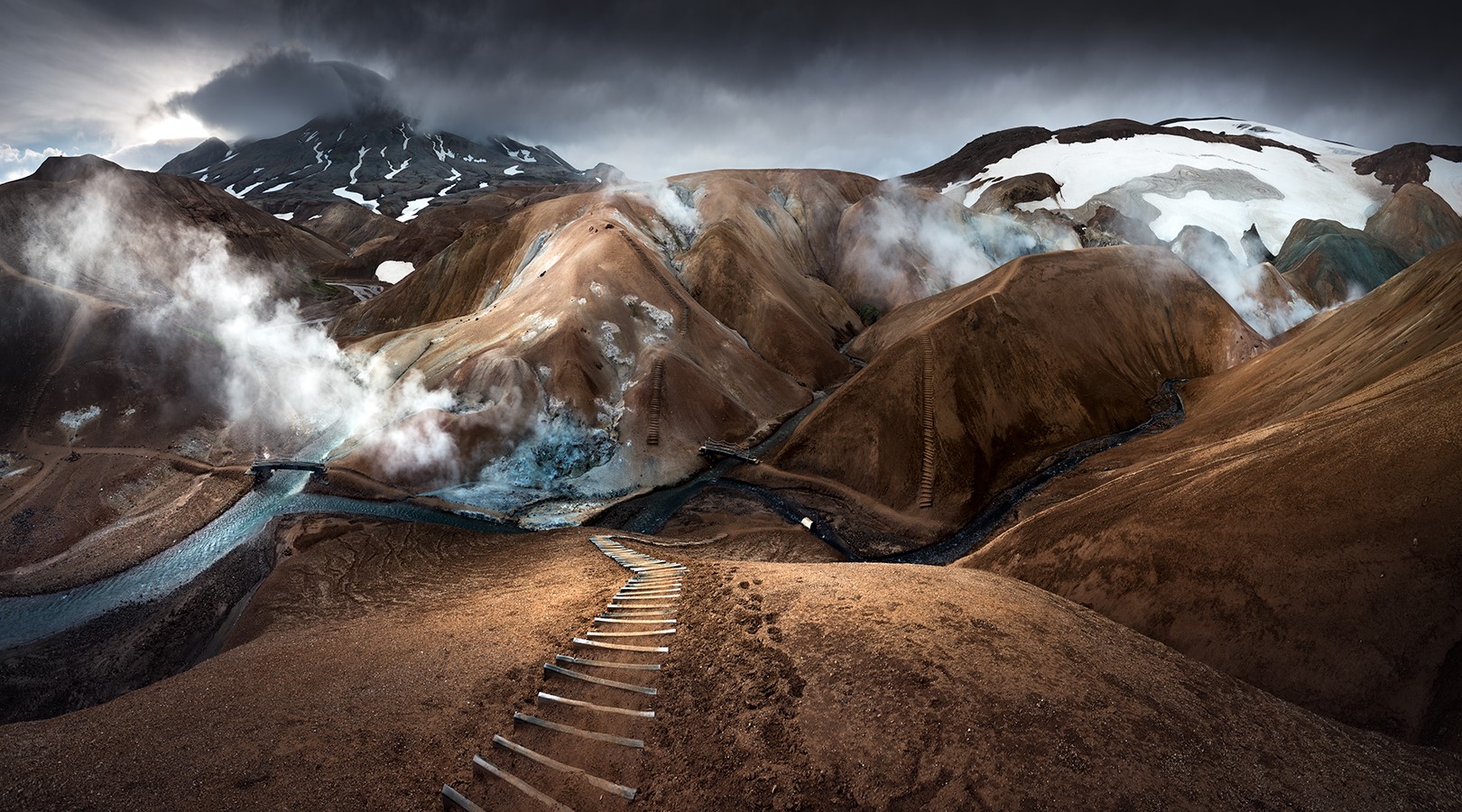 Steaming Mountains Landscape in Iceland by Karol Nienartowicz HD Wallpaper