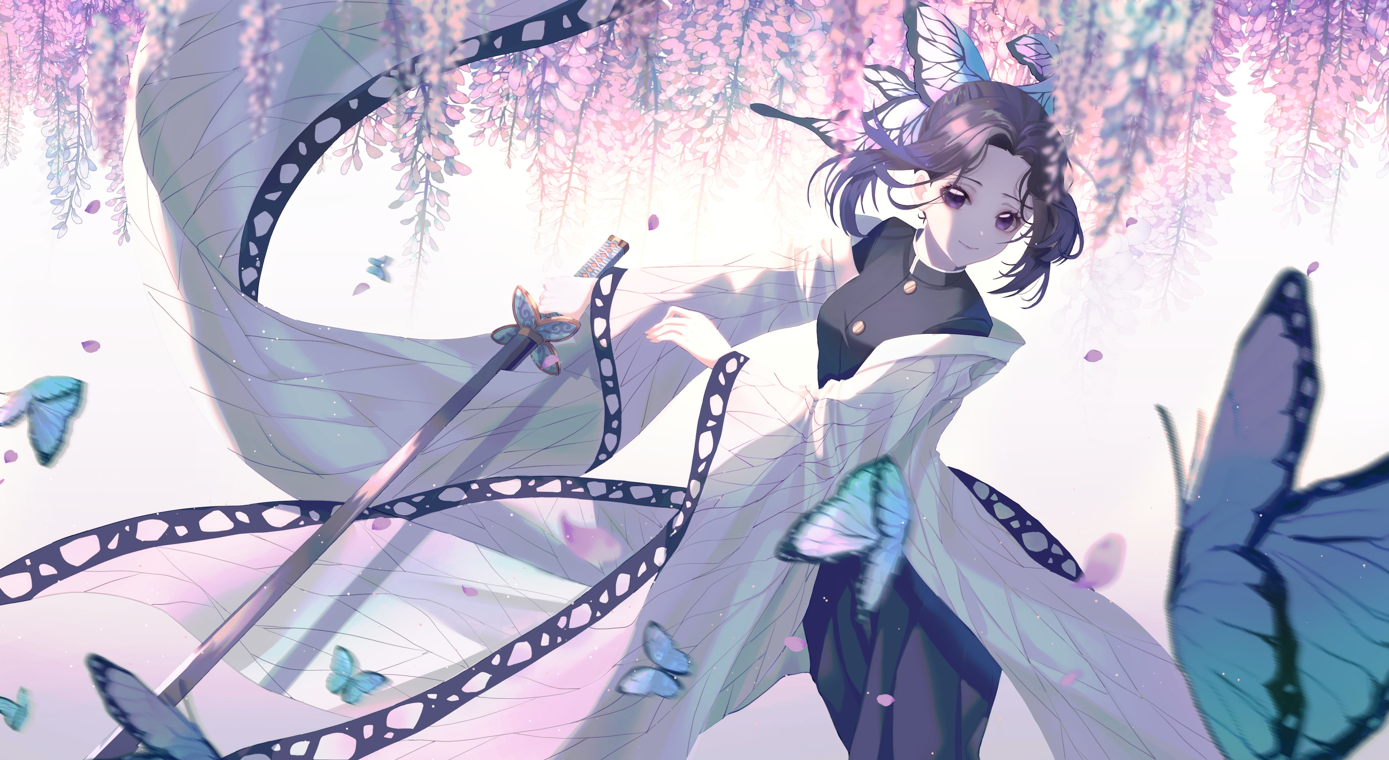 Kochou Shinobu from Kimetsu no Yaiba with Butterflies HD Wallpaper