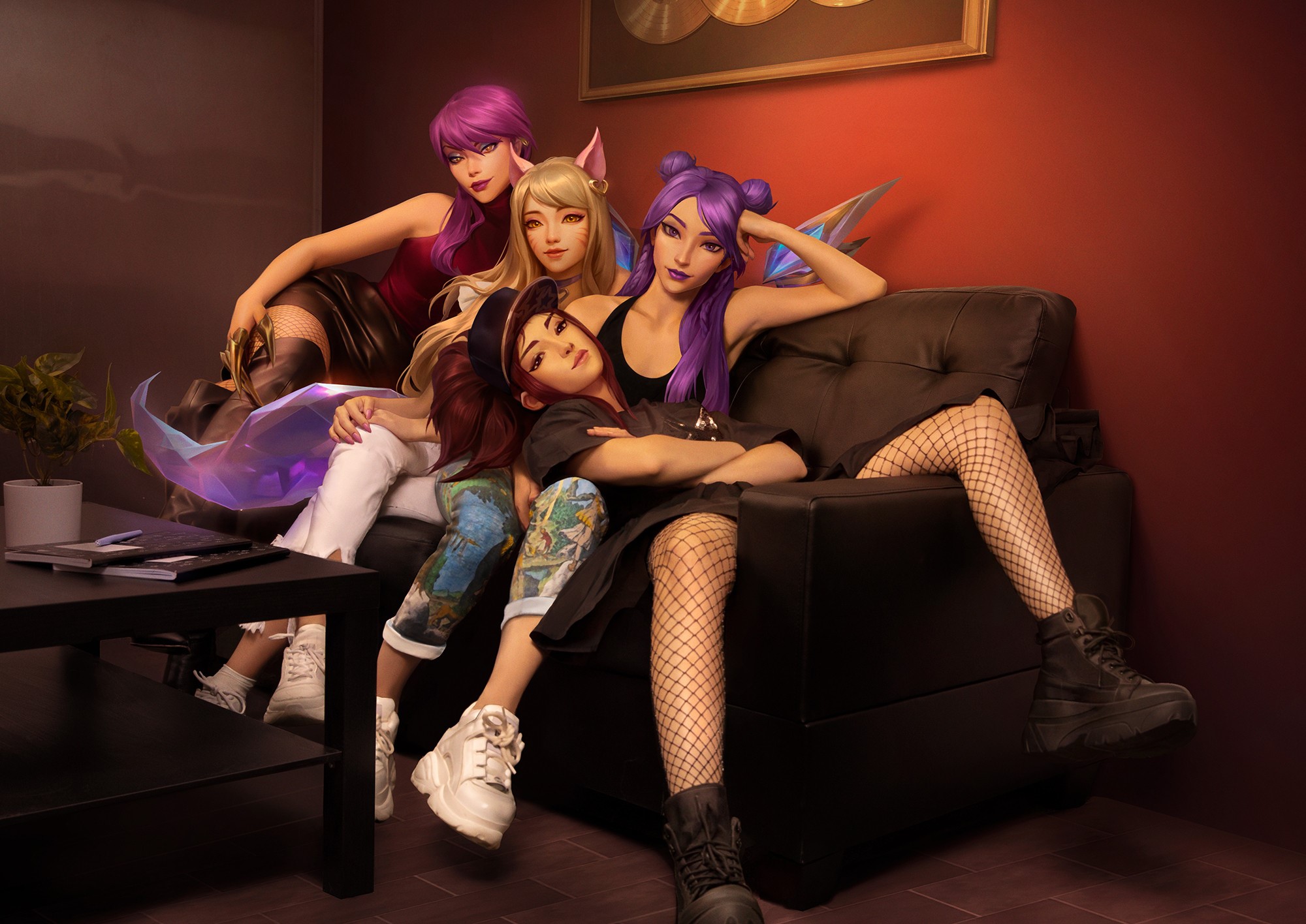 K/DA from League of Legends posing on a couch HD Wallpaper