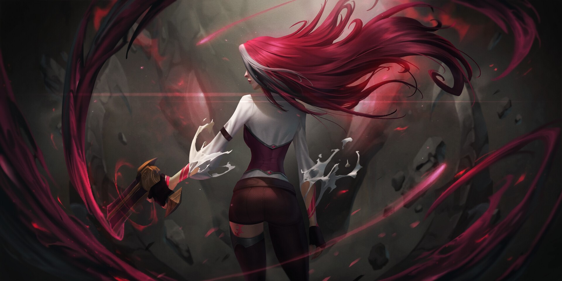 Girl with red hair and sword in fantasy art HD Wallpaper