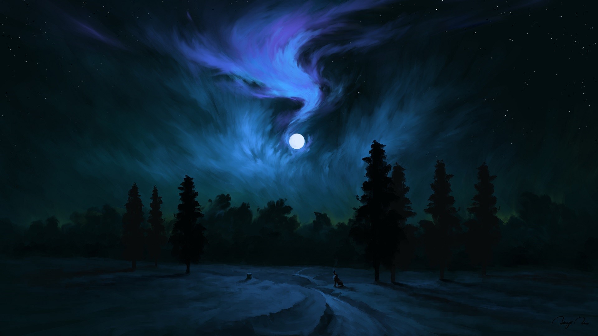 Wolf howling at the moon under the aurora HD Wallpaper