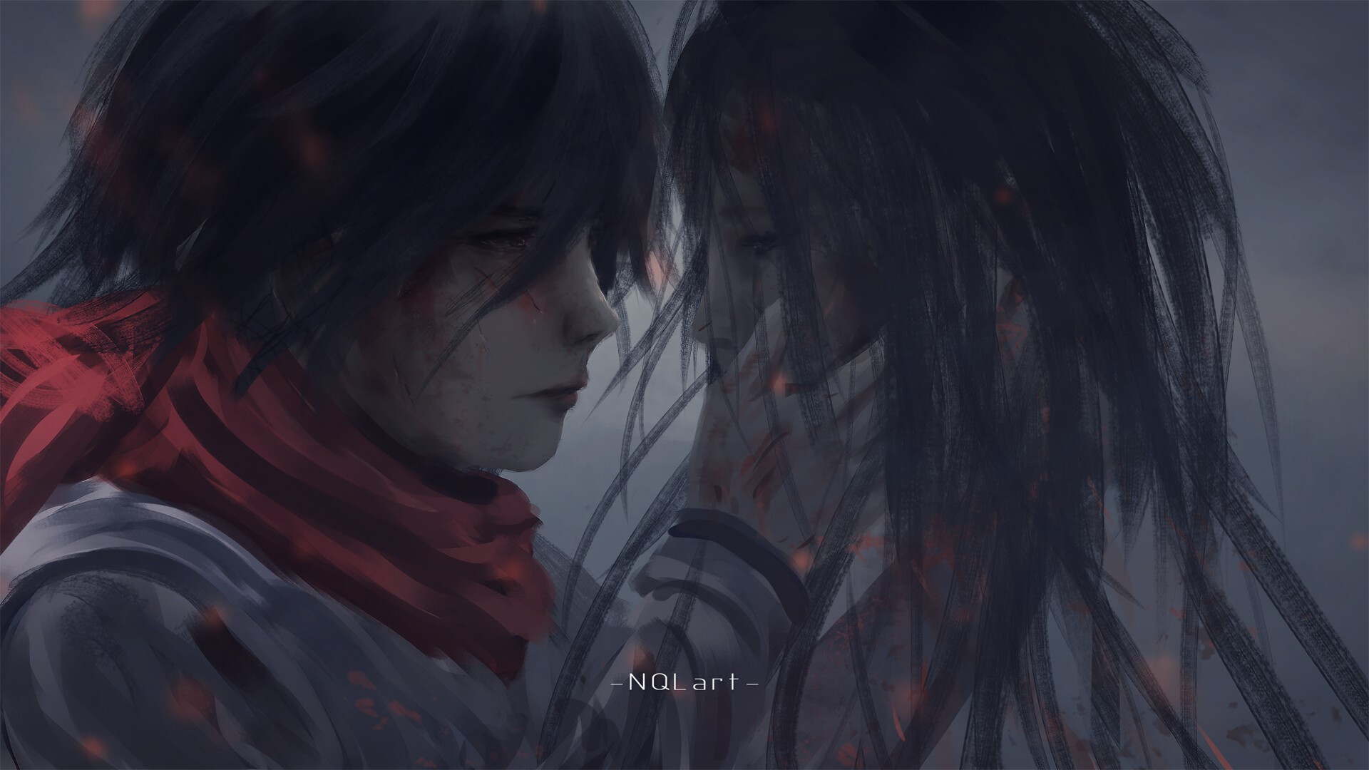 Mikasa Ackerman and Eren Jeager Intense Moment HD Wallpaper
