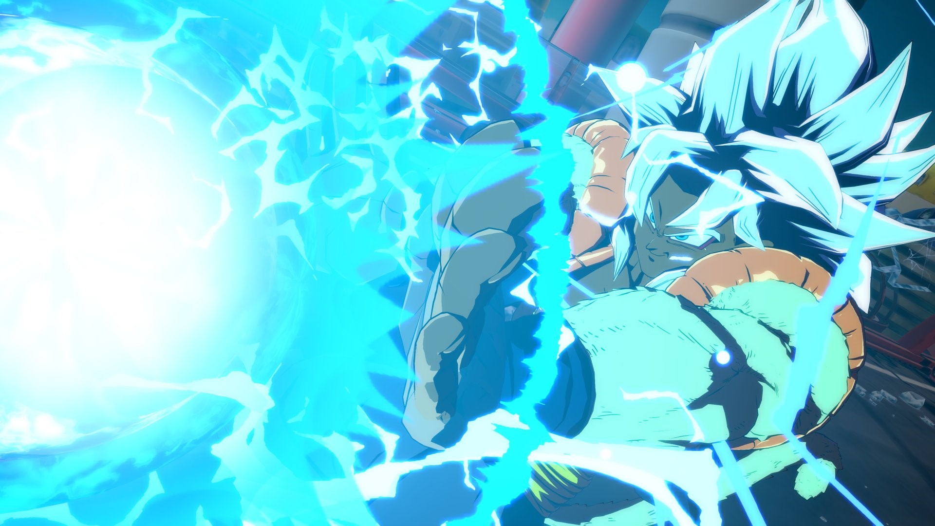 Gogeta from Dragon Ball FighterZ using a blue energy attack HD Wallpaper