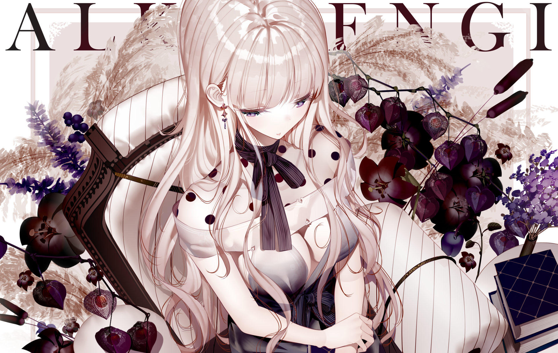 Anime girl with silver hair and purple eyes HD Wallpaper