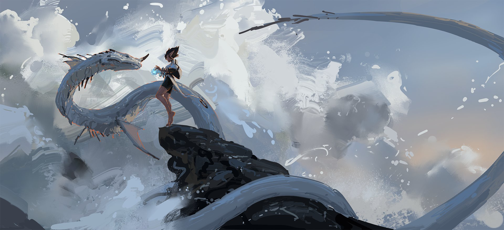 Fantasy girl with a dragon by Kan Liu HD Wallpaper