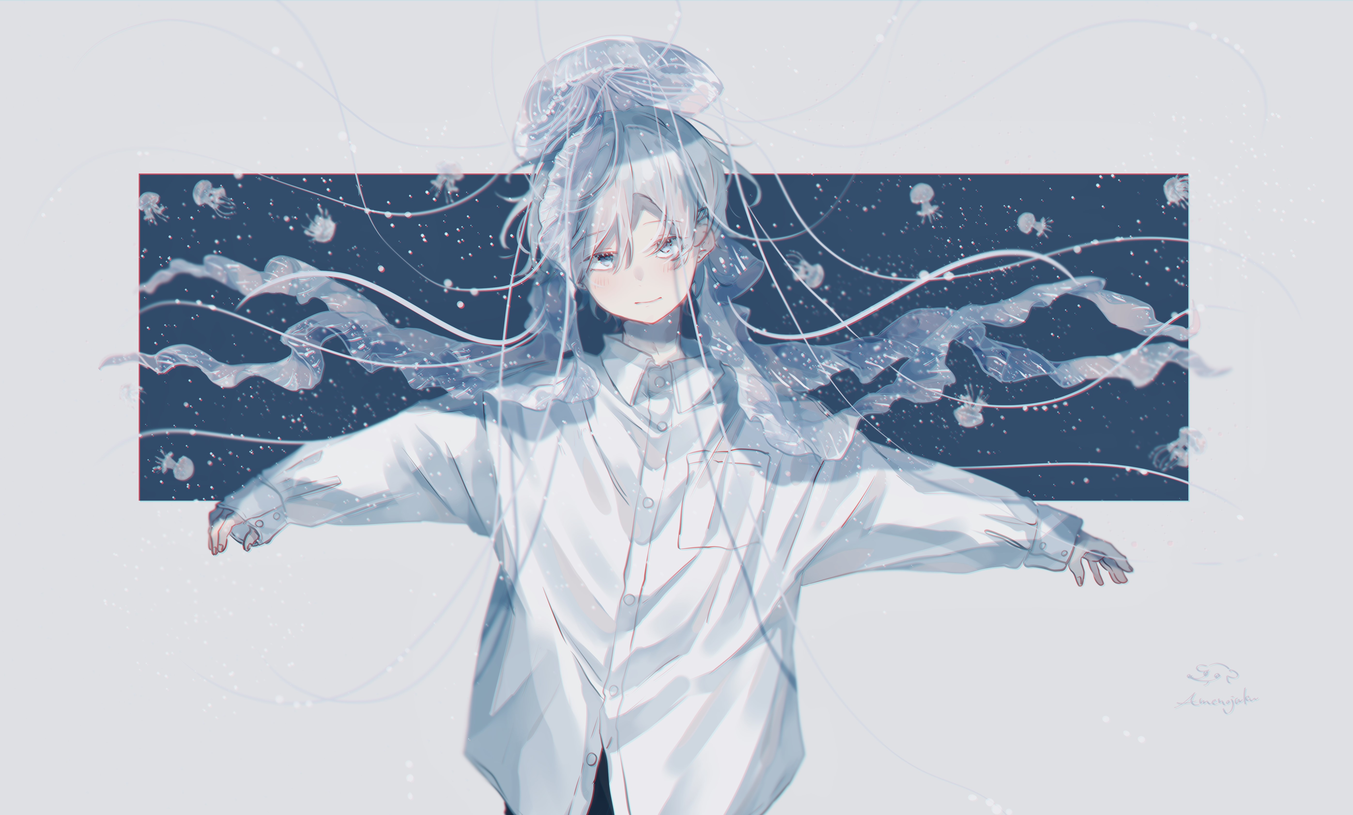 4K Anime Boy with Jellyfish and Rainydays HD Wallpaper