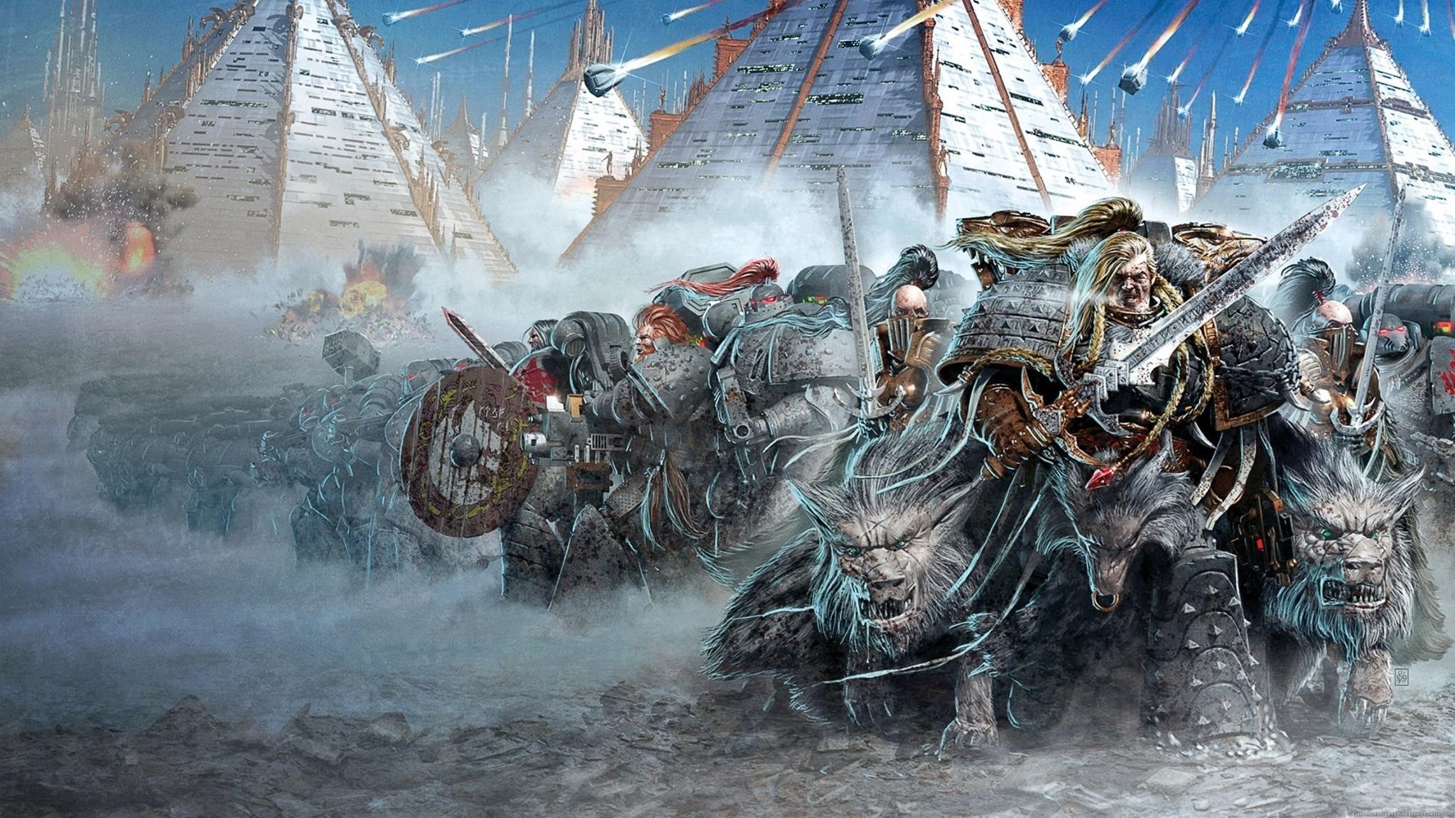 Space Wolves from Warhammer 40,000 in battle HD Wallpaper