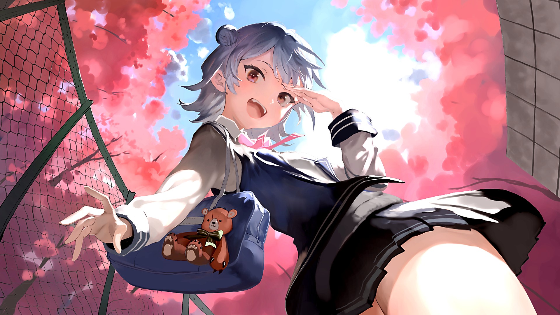 Koharu Rokka from Synthesizer V with a teddy bear bag HD Wallpaper