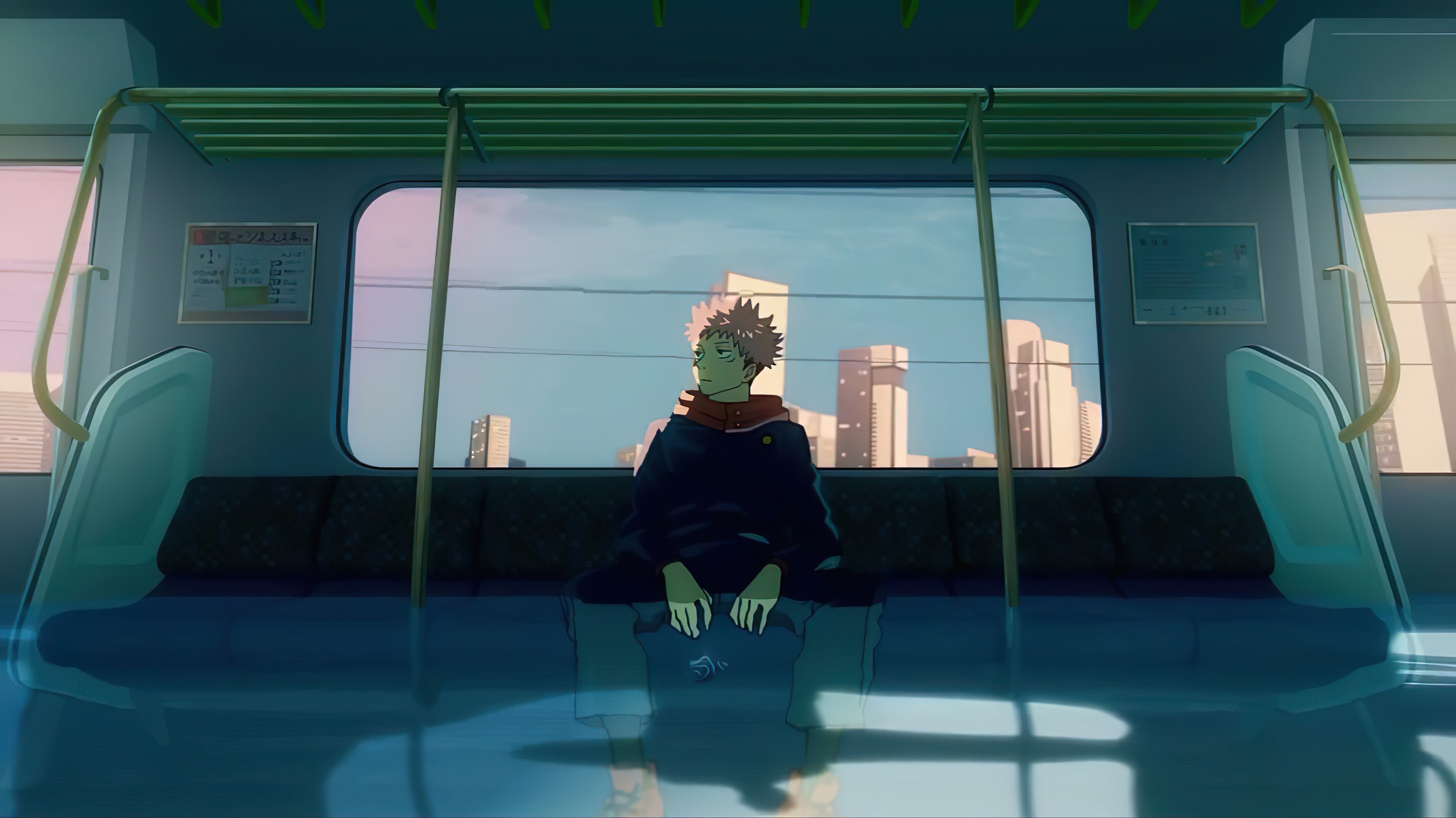 Yuji Itadori from Jujutsu Kaisen on a flooded train HD Wallpaper