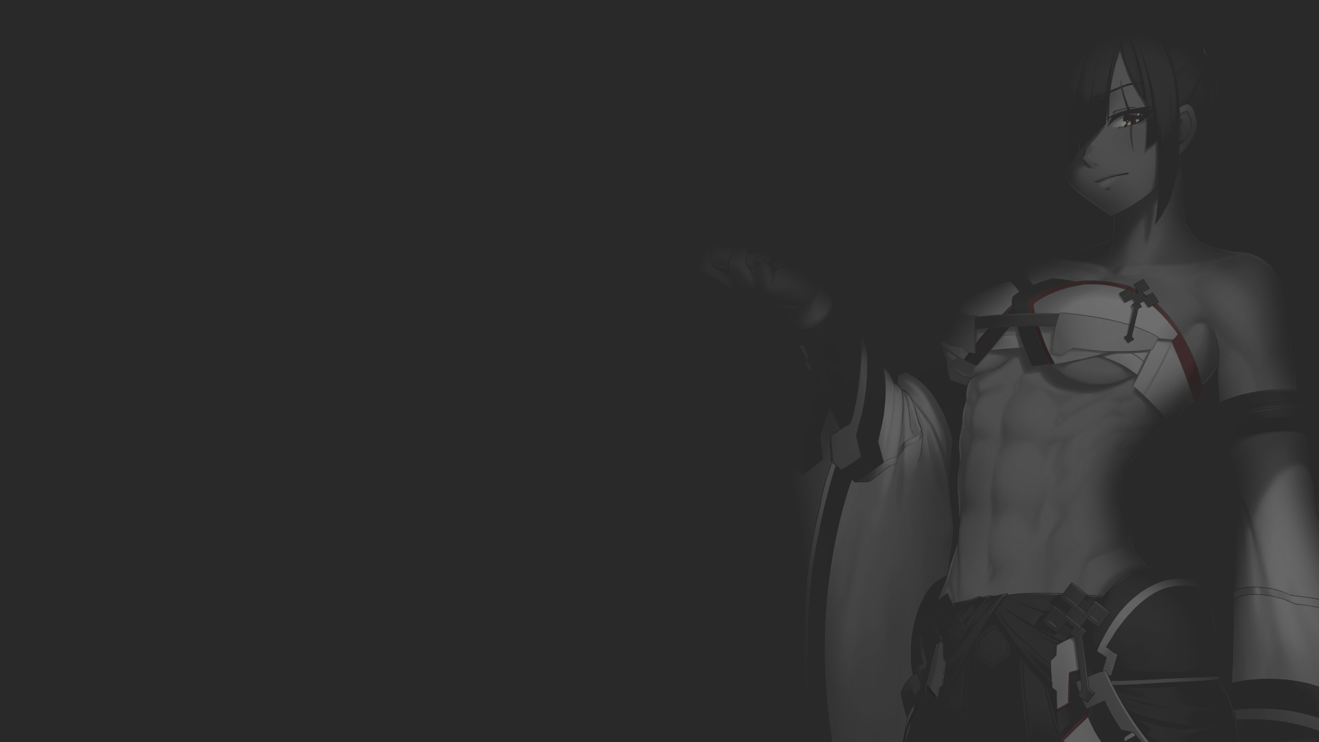Anime character with muscular abs and red accents HD Wallpaper