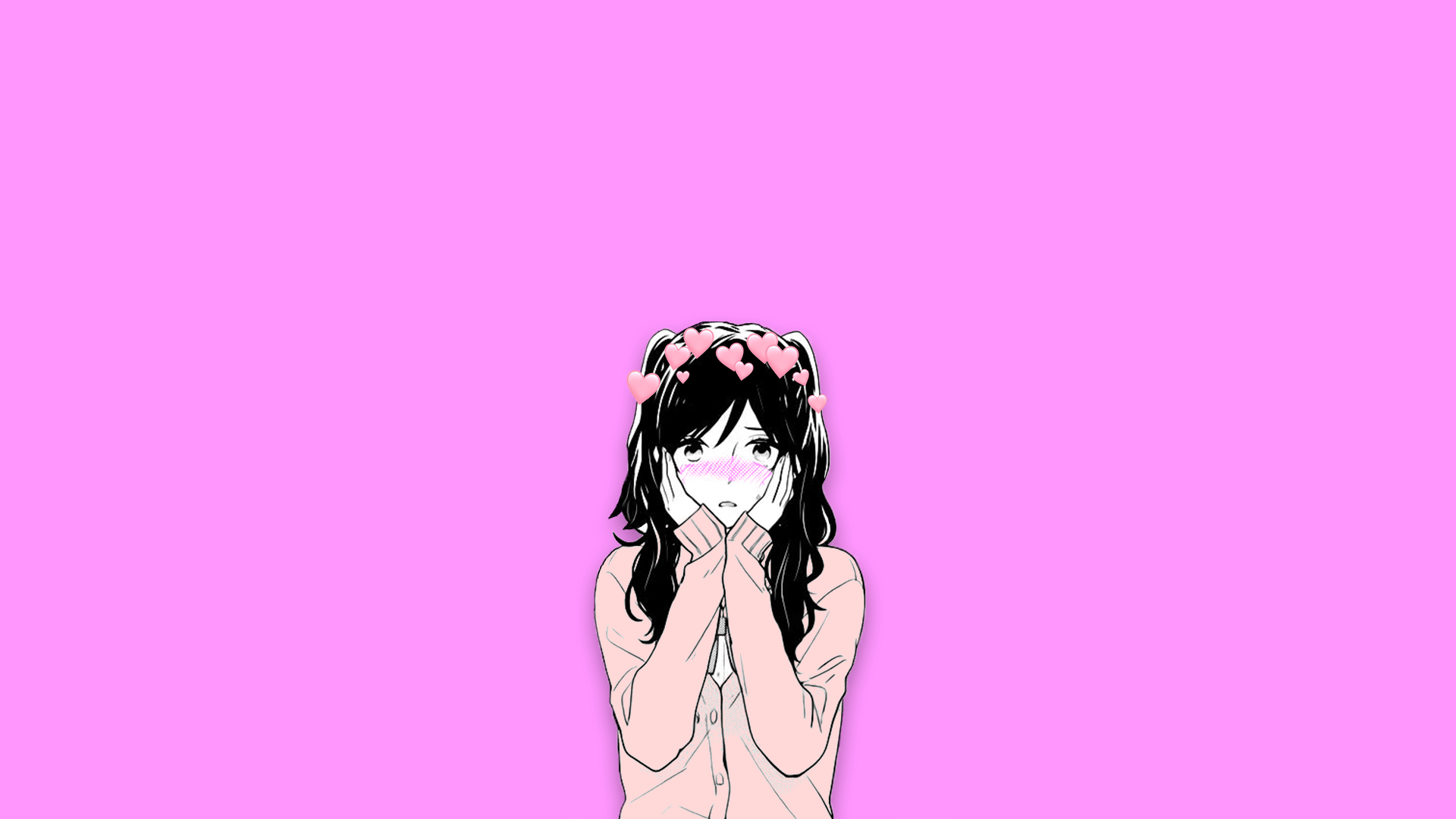 Anime girl with hearts on pink background HD Wallpaper