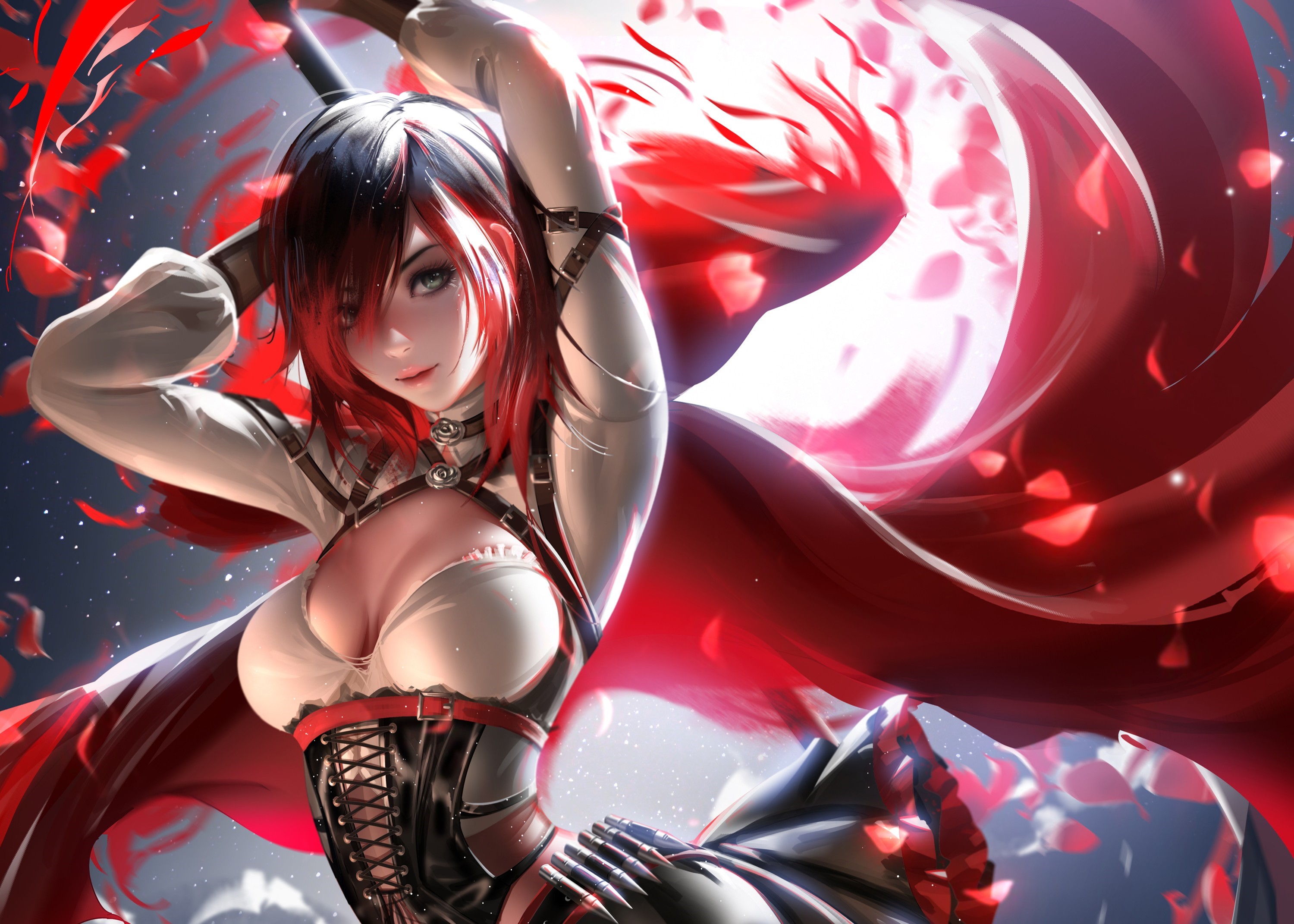 Ruby Rose from RWBY with red petals HD Wallpaper