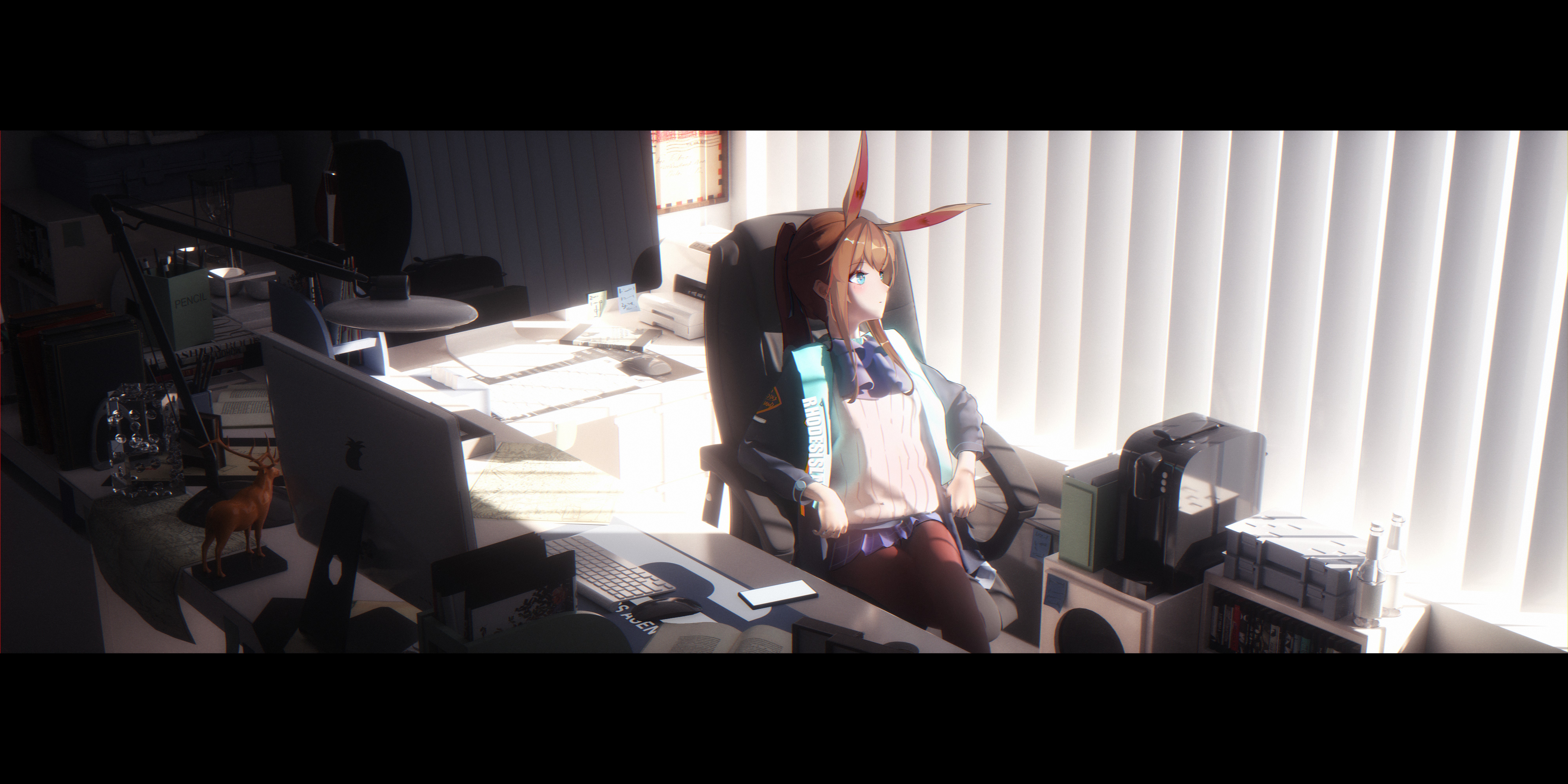 Amiya from Arknights sitting in an office chair HD Wallpaper