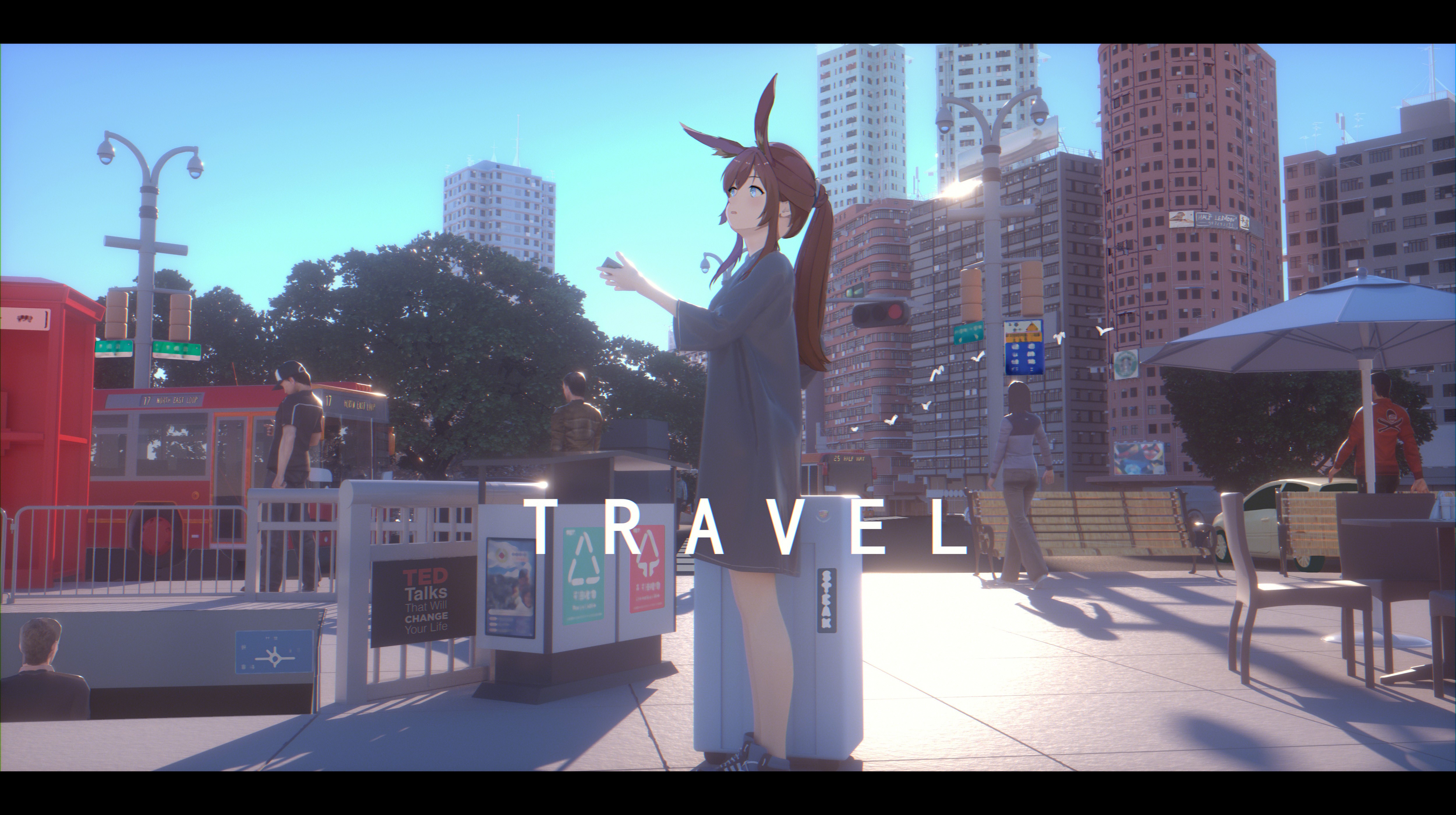 4K Anime Girl with Suitcase in City HD Wallpaper