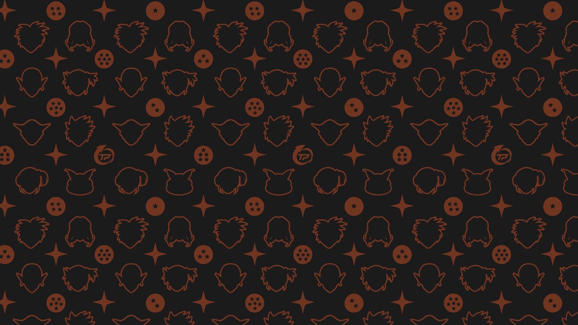 Dragon Ball pattern with character silhouettes and Dragon Balls HD Wallpaper