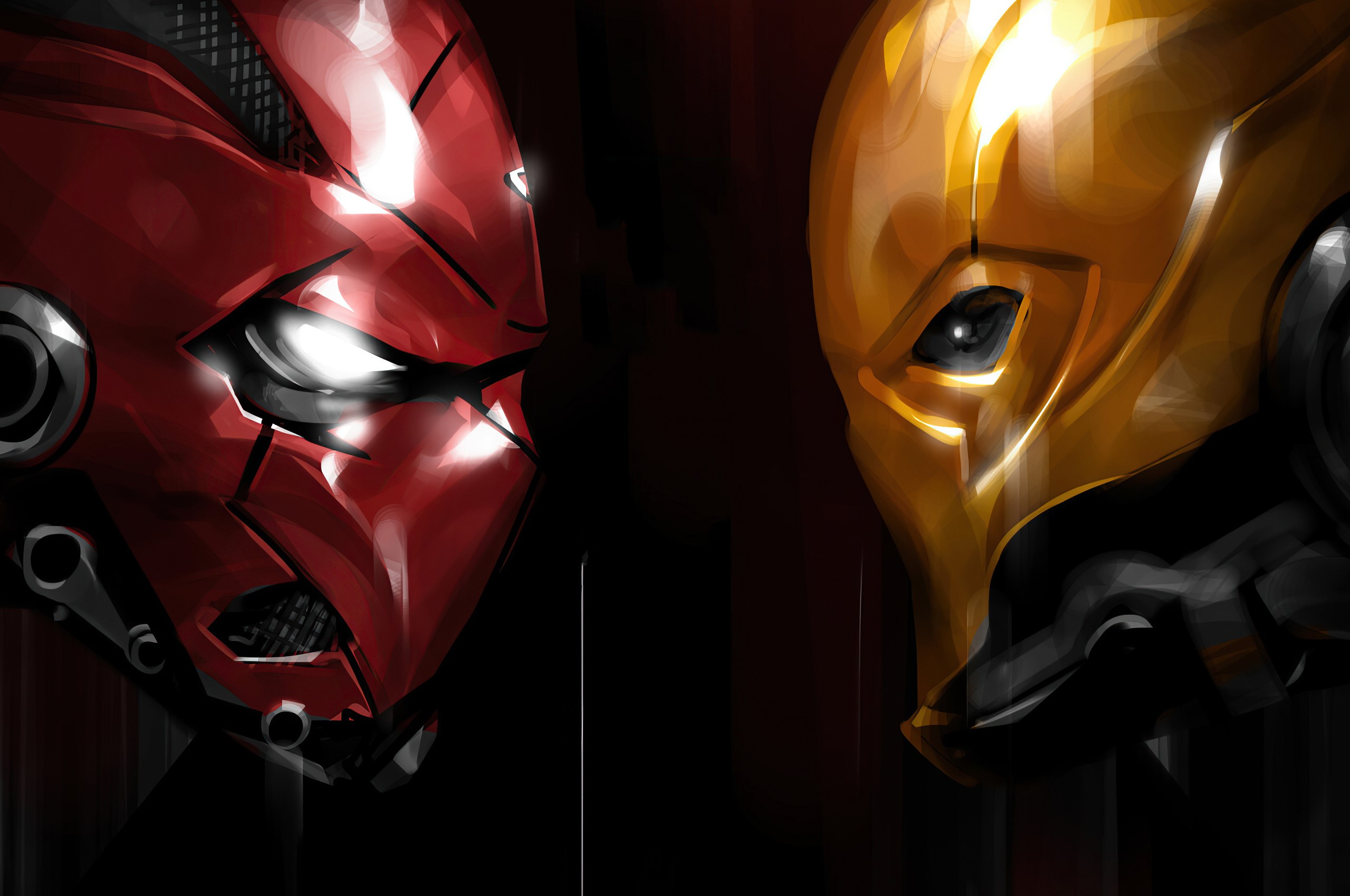 Red Hood and Deathstroke facing each other HD Wallpaper