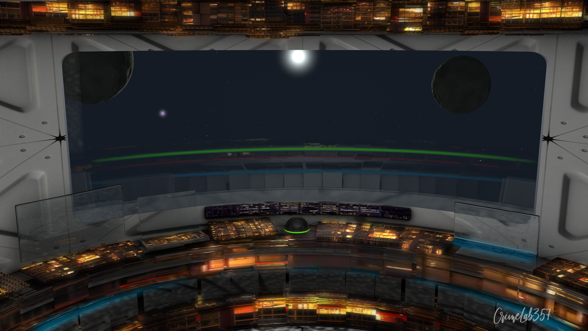 Spaceship cockpit overlooking a planet and stars HD Wallpaper