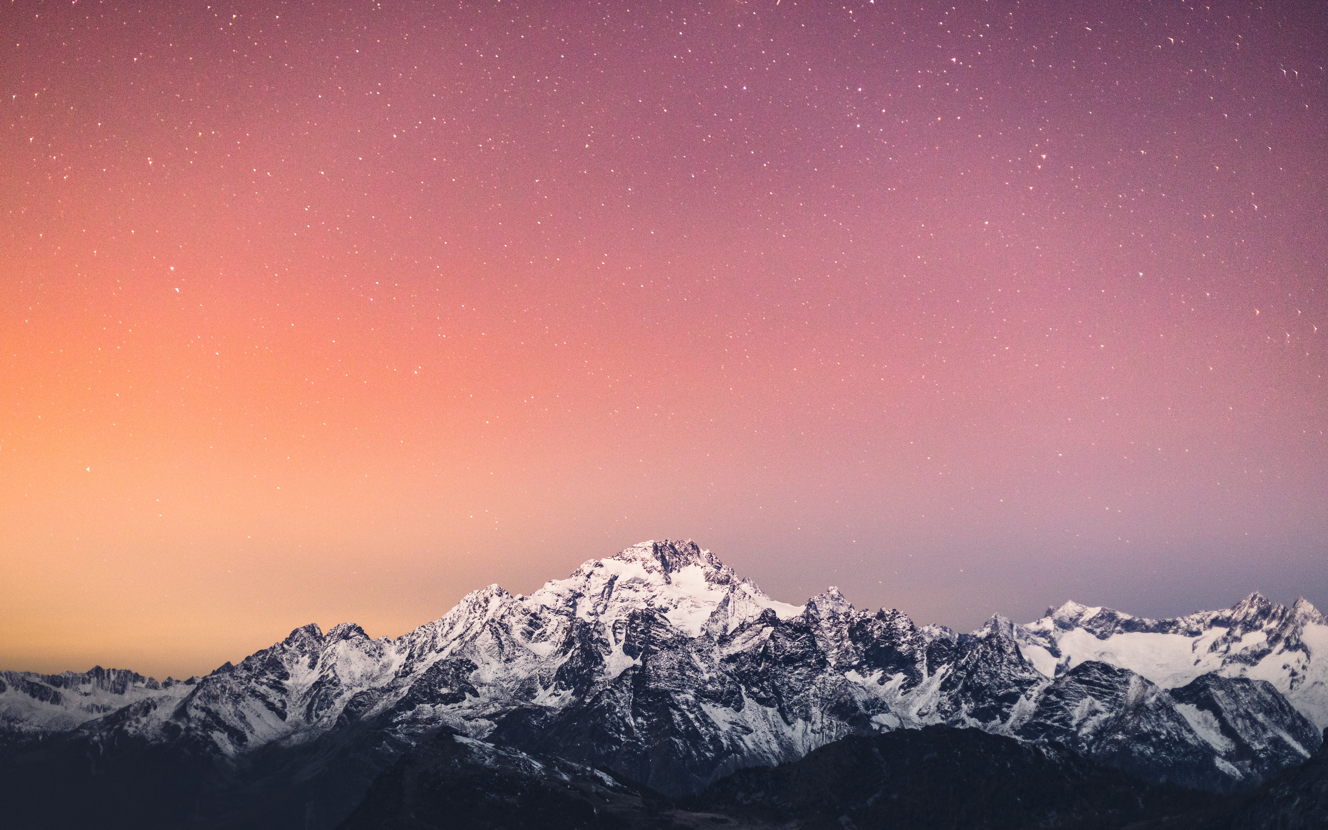 Snowy mountains under a starry sky HD Wallpaper