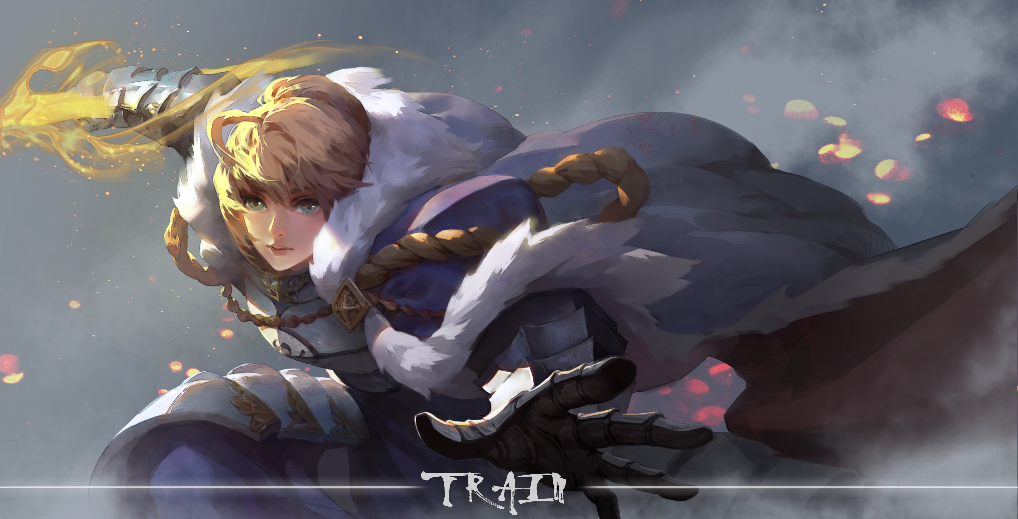Saber from Fate Series with golden weapon HD Wallpaper