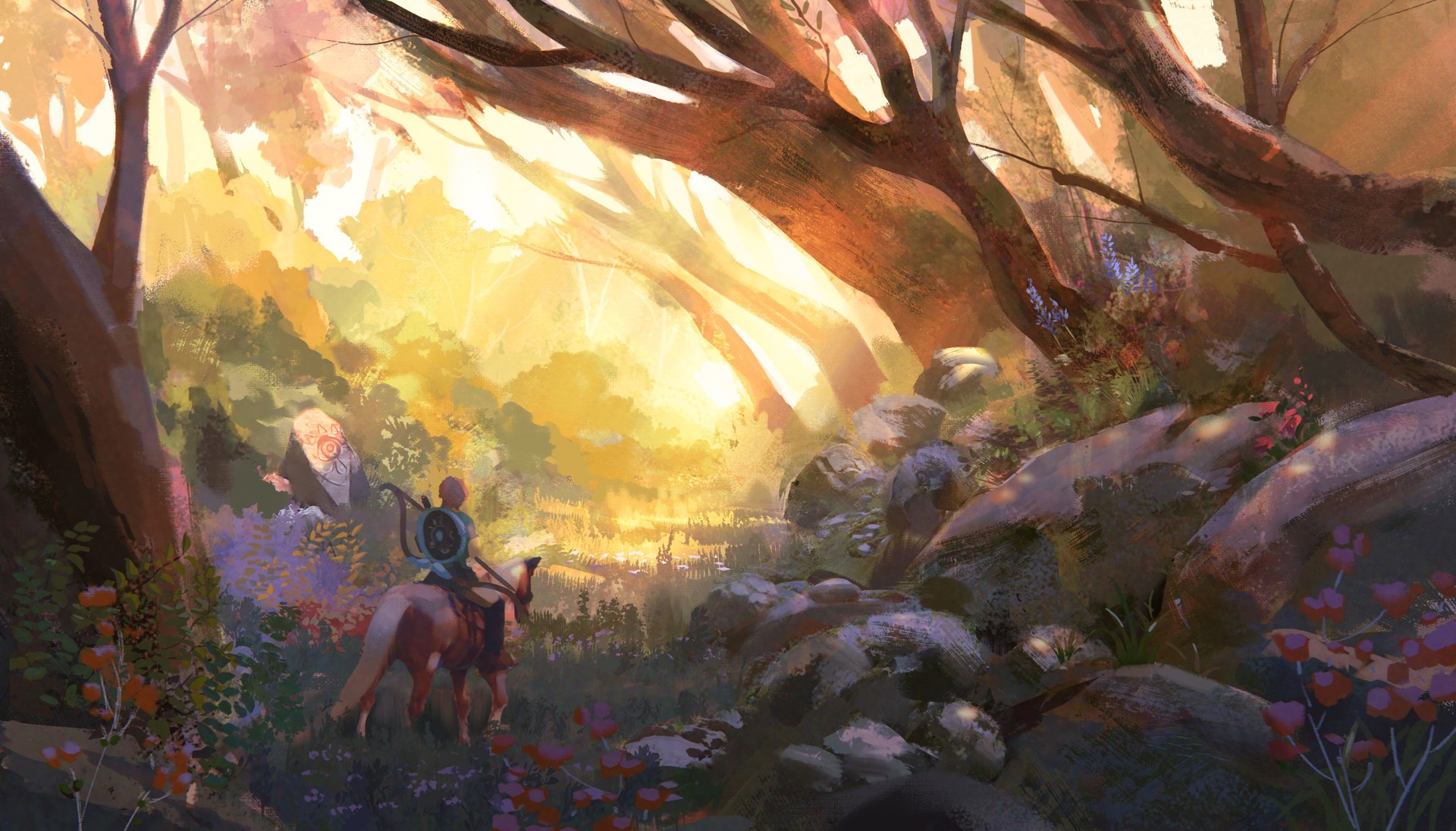 Link from The Legend of Zelda: Breath of the Wild on horseback HD Wallpaper