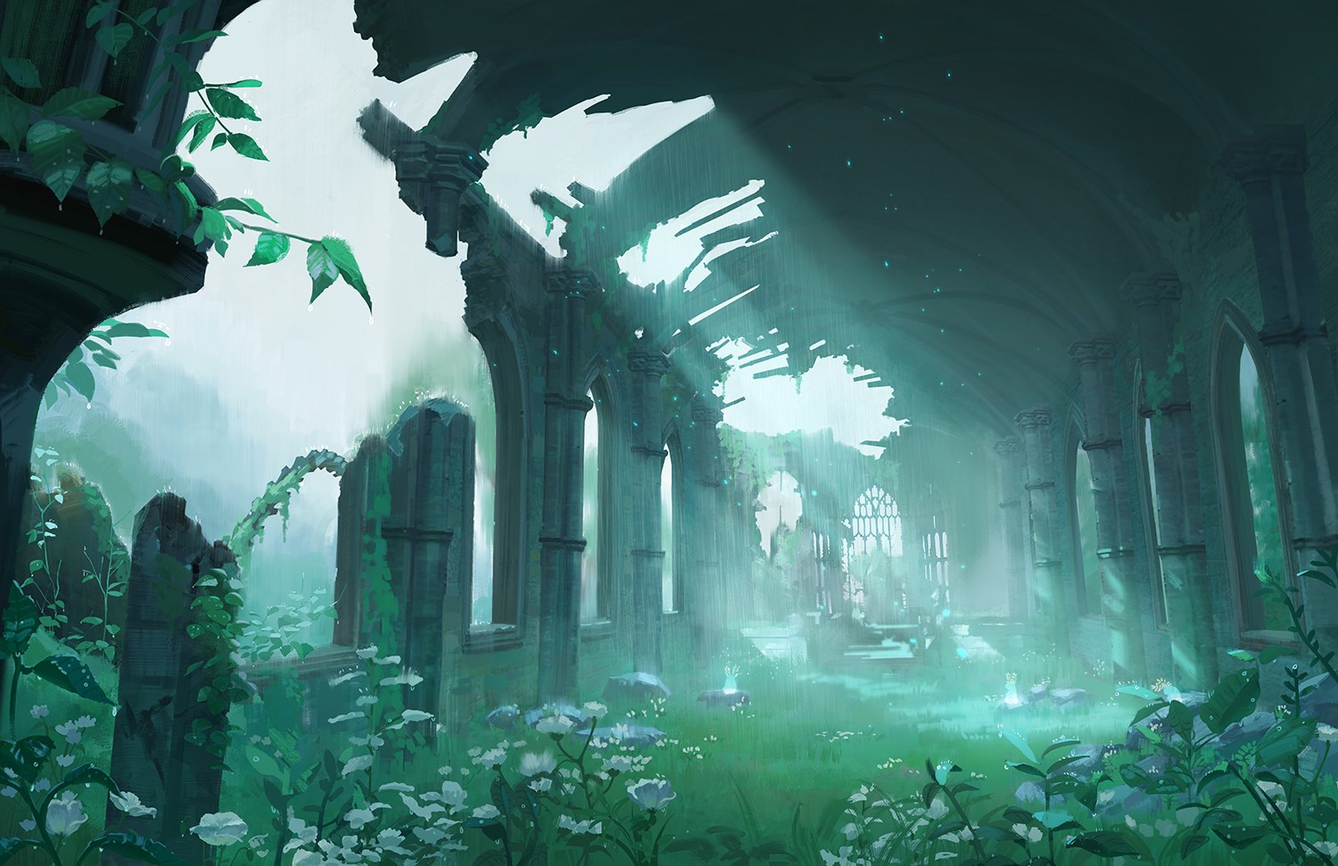 Ruined ancient structure overgrown with plants in The Legend of Zelda: Breath of the Wild HD Wallpaper