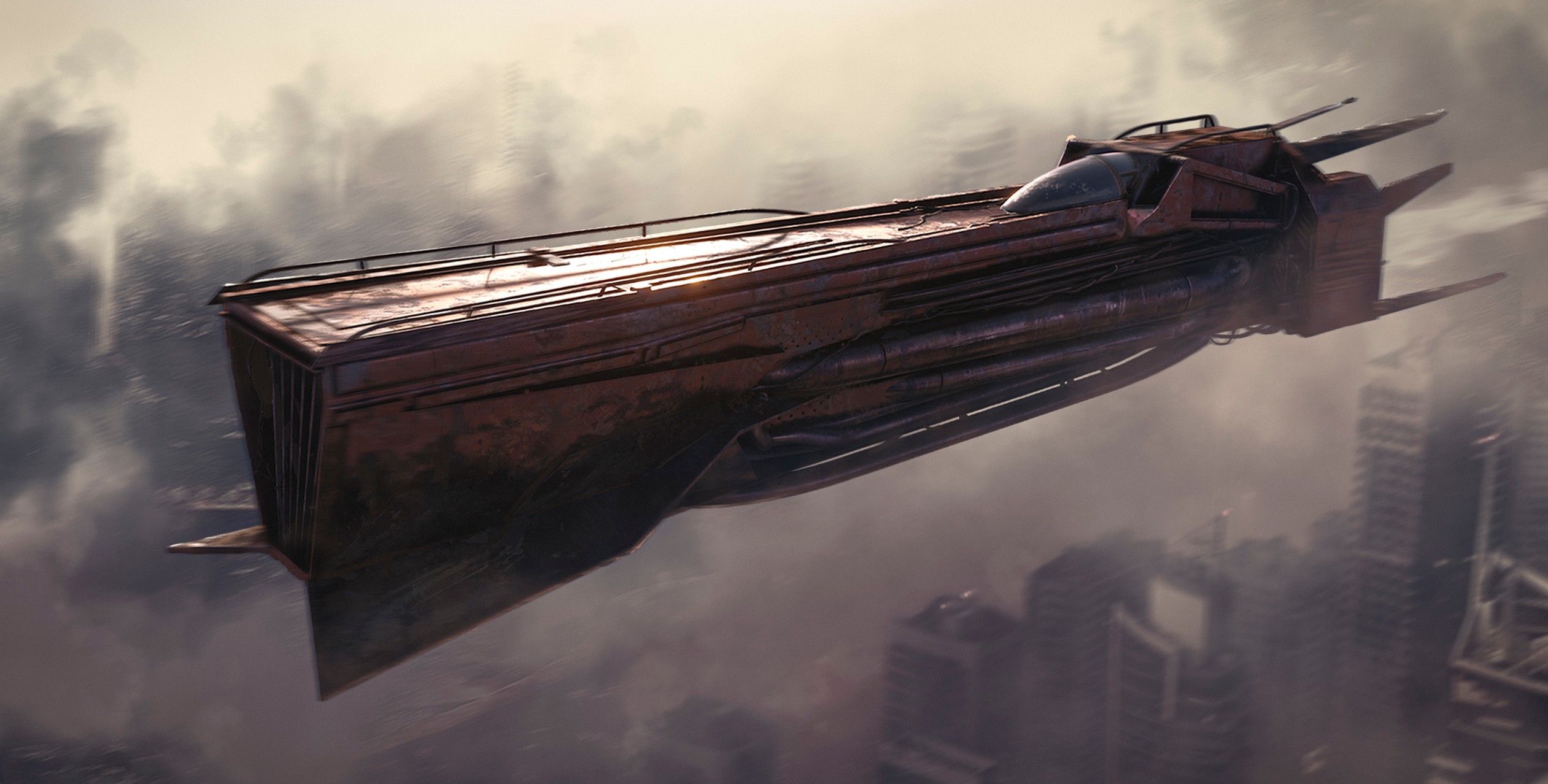 Artwork of a rusty futuristic vehicle by Maxim Buyanov HD Wallpaper