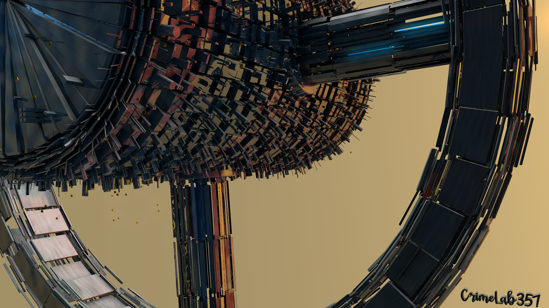 Abstract futuristic structure with metallic elements HD Wallpaper