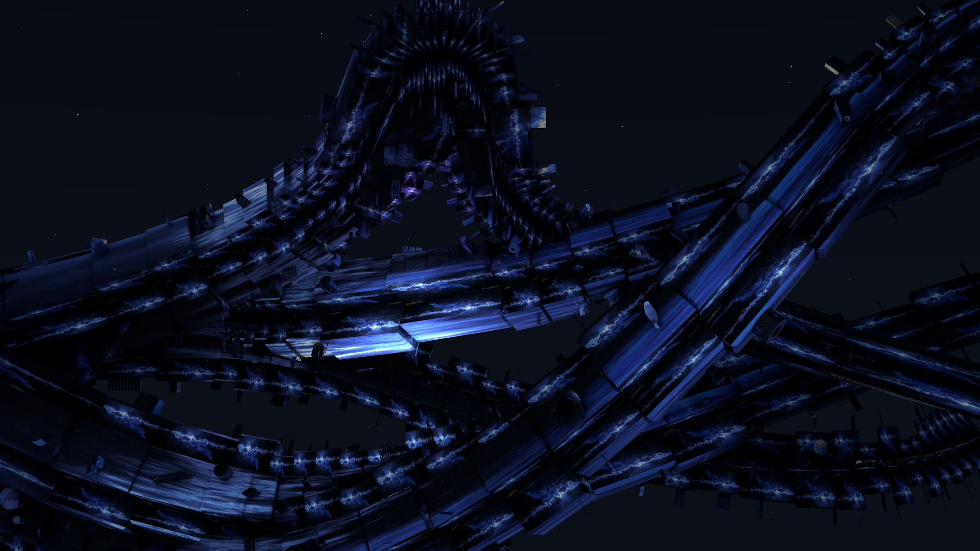 Abstract 3D render of intertwined blue structures in space HD Wallpaper