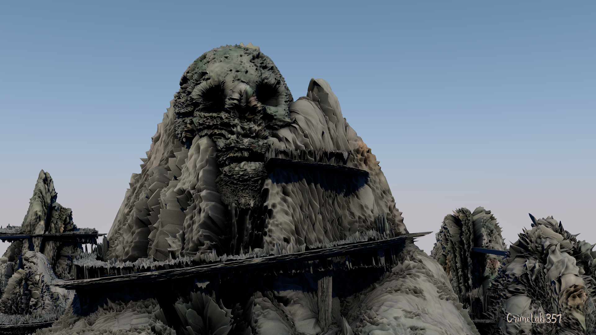 Fantasy mountain landscape with skull face HD Wallpaper