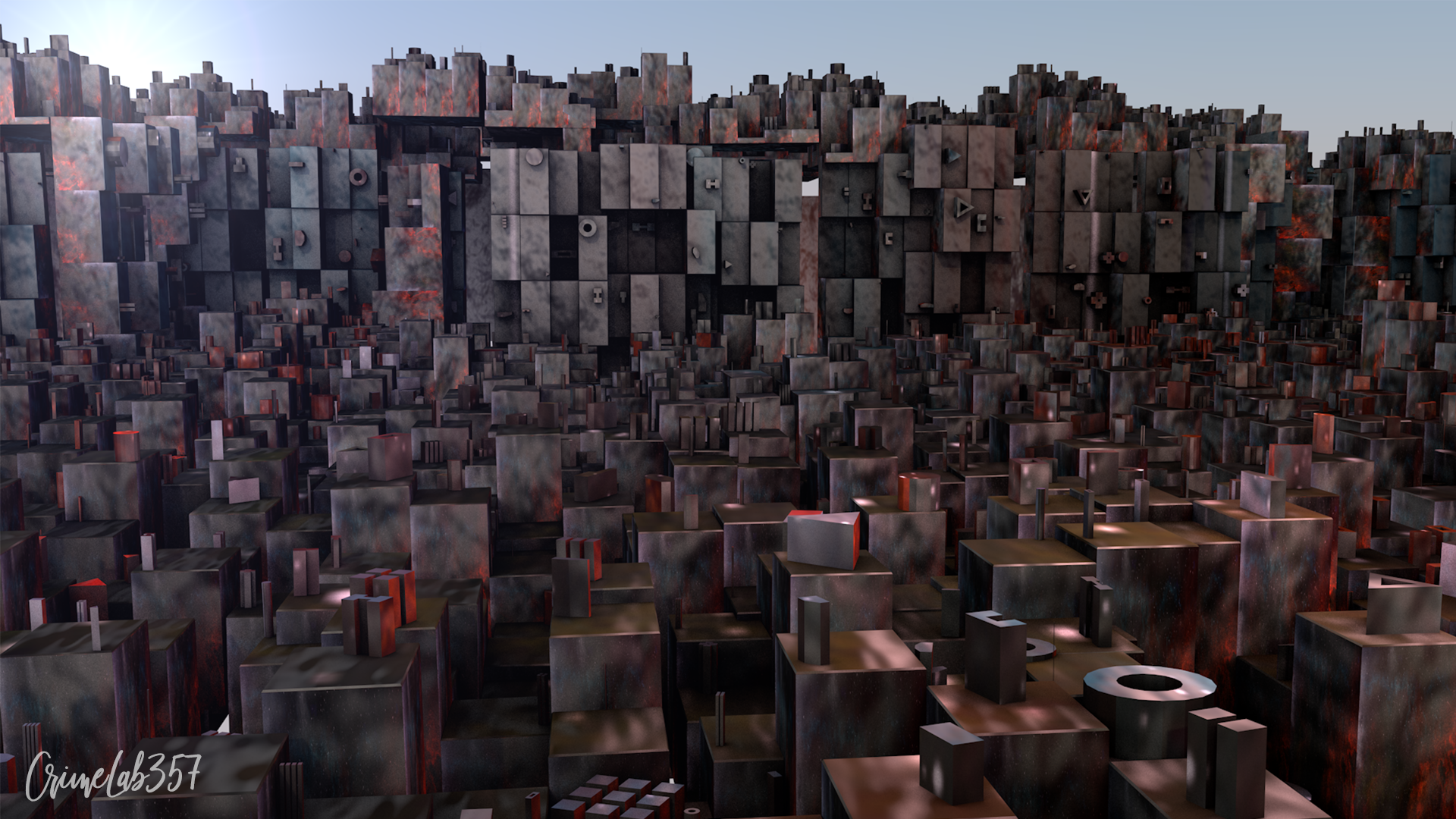 Abstract 3D render of a dystopian cityscape HD Wallpaper