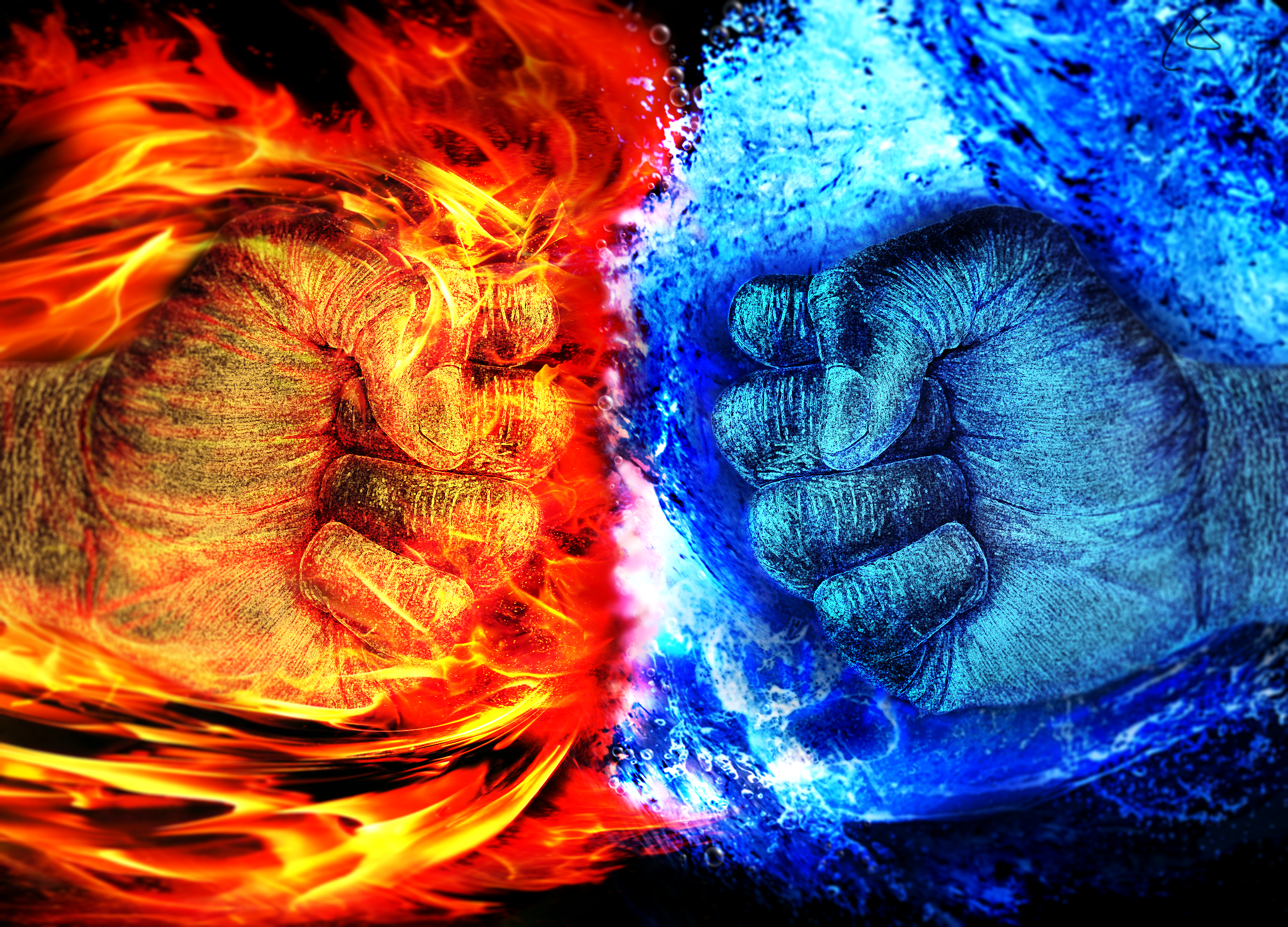 Fire and Ice Fists HD Wallpaper