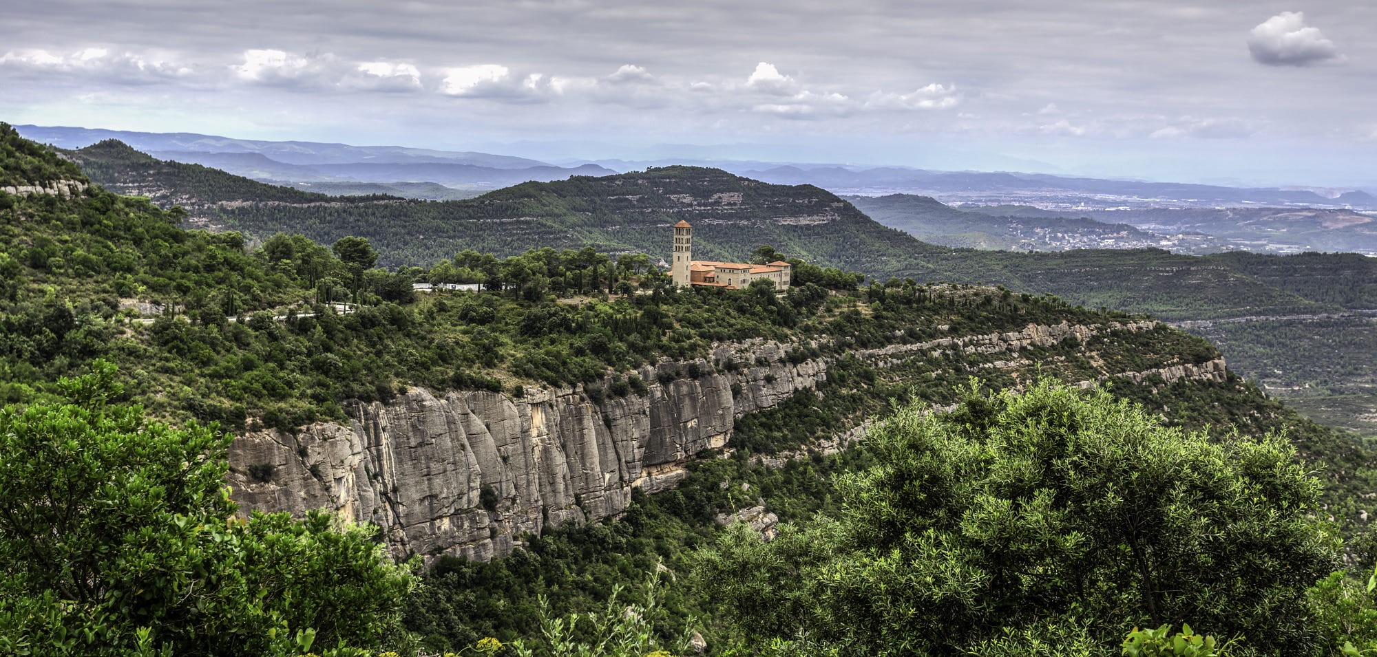 Monastery on a cliff in Catalonia mountains HD Wallpaper