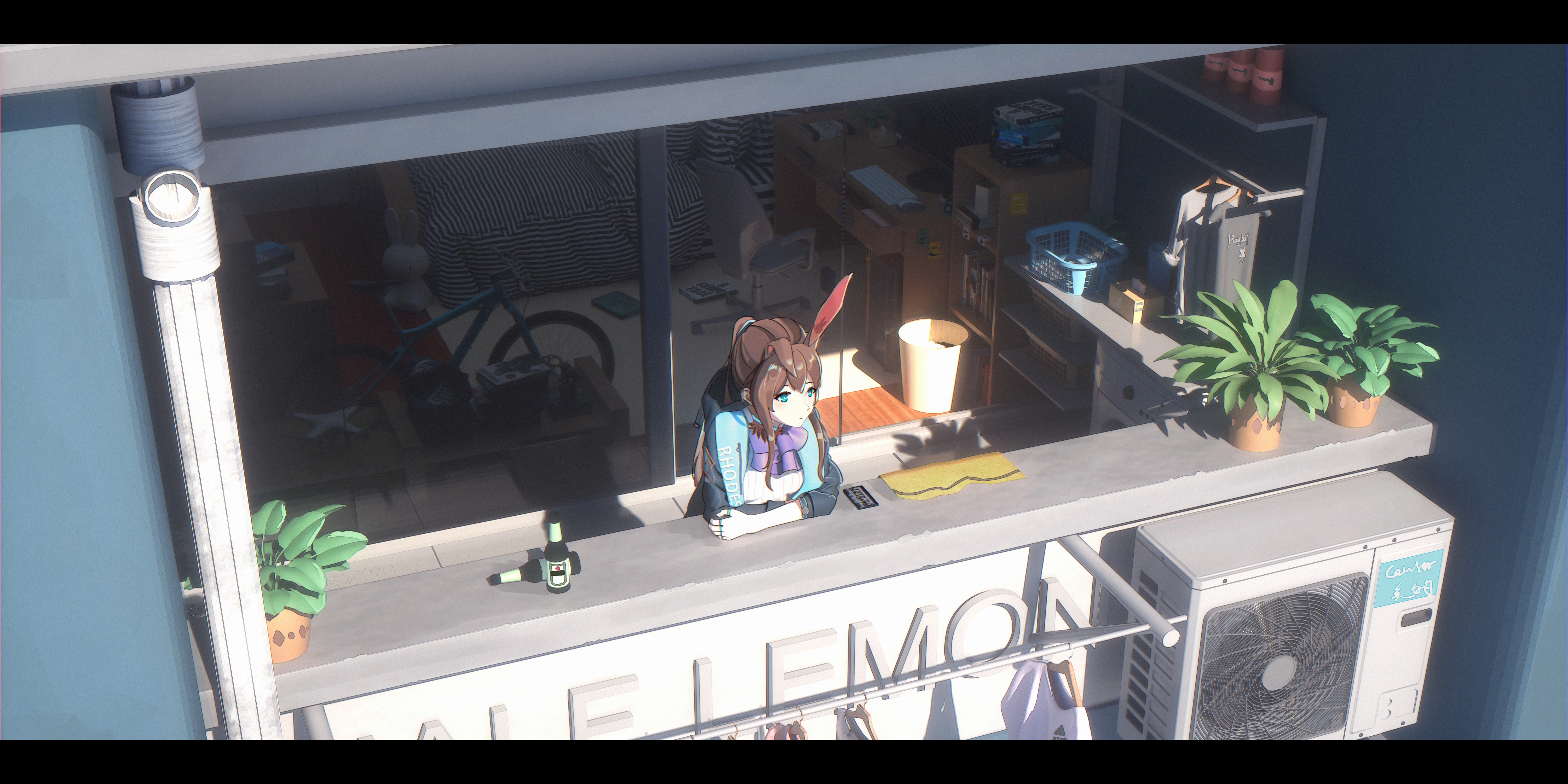 Amiya from Arknights sitting by a window HD Wallpaper