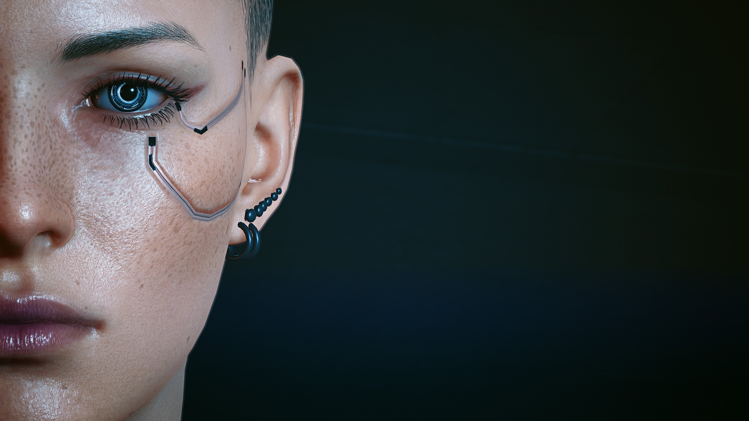 Close-up of a woman with cybernetic implants from Cyberpunk 2077 HD Wallpaper