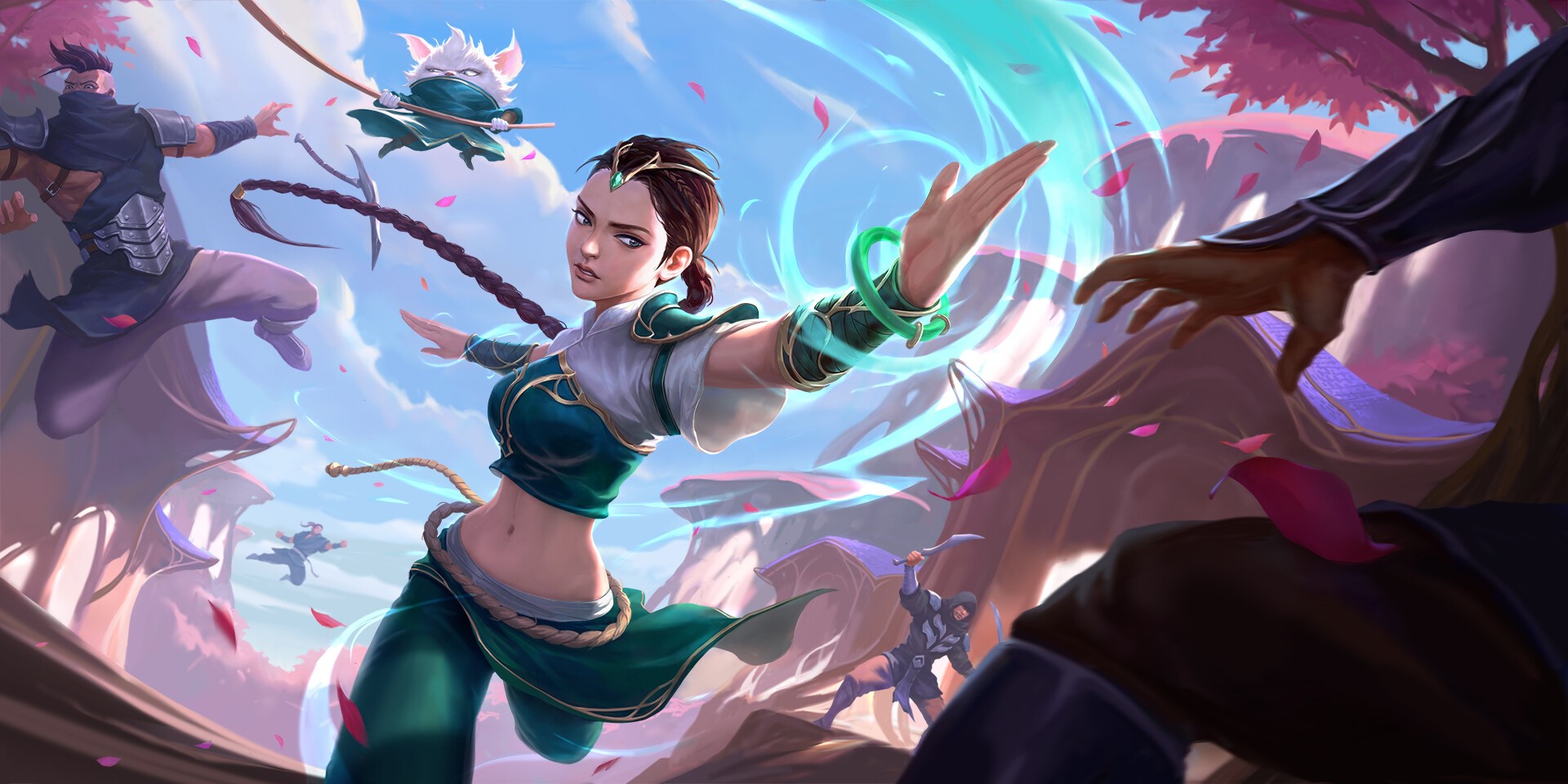 Irelia from League of Legends fighting enemies HD Wallpaper