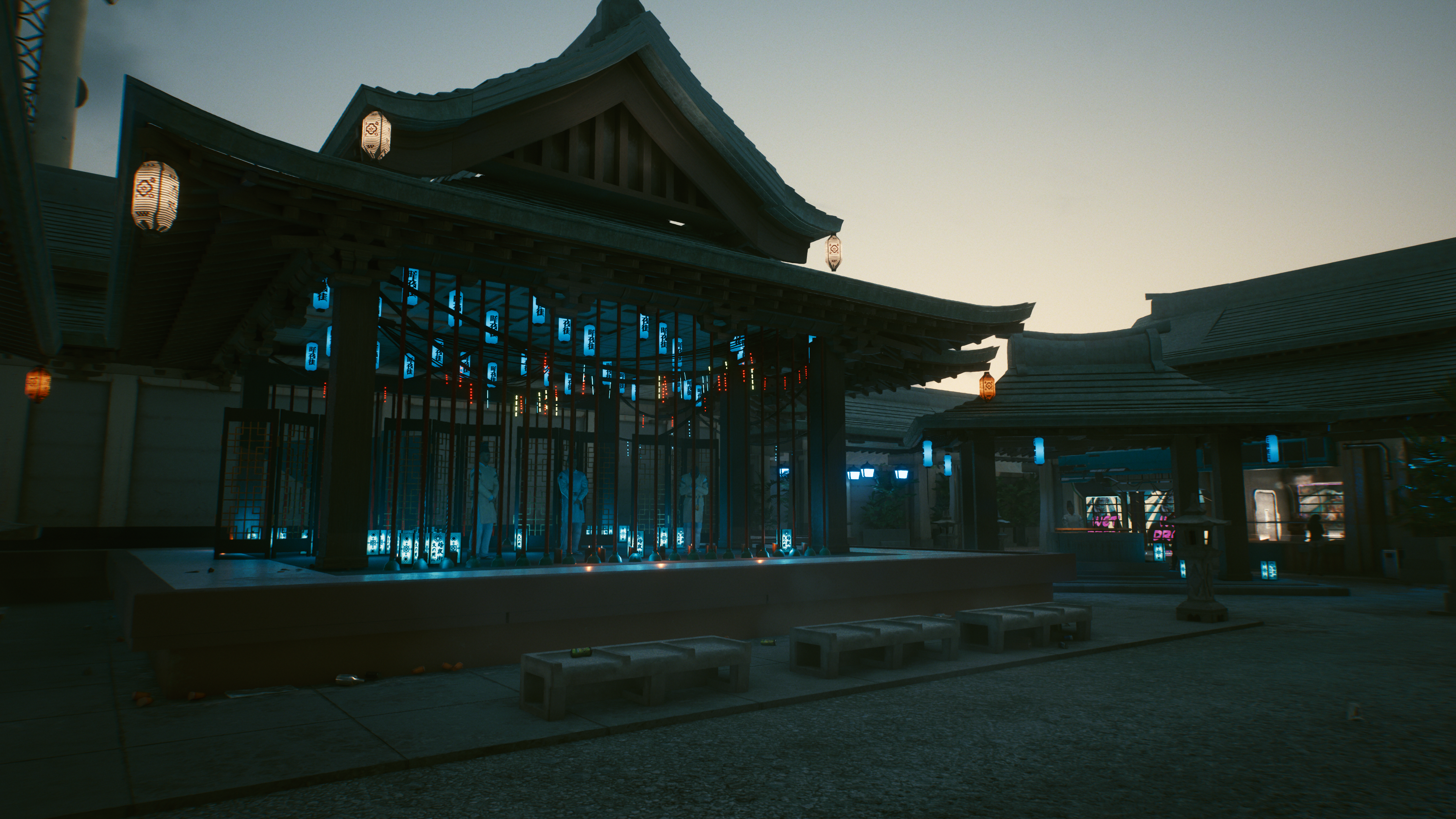 Cyberpunk 2077 screenshot of a Japanese-style building HD Wallpaper