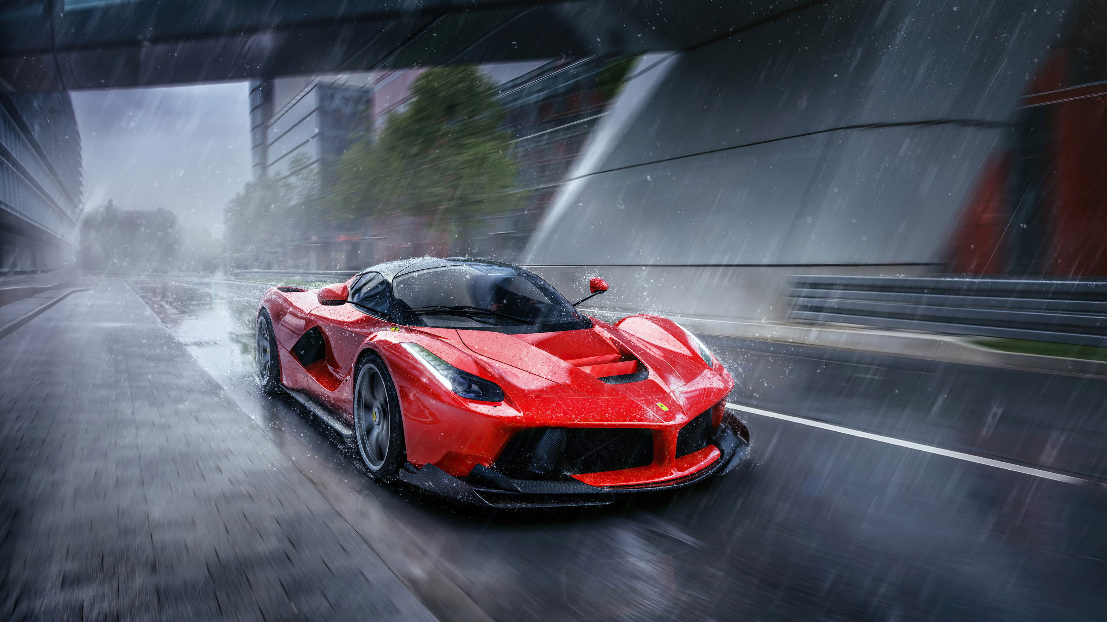 4K Ferrari LaFerrari driving in rain HD Wallpaper