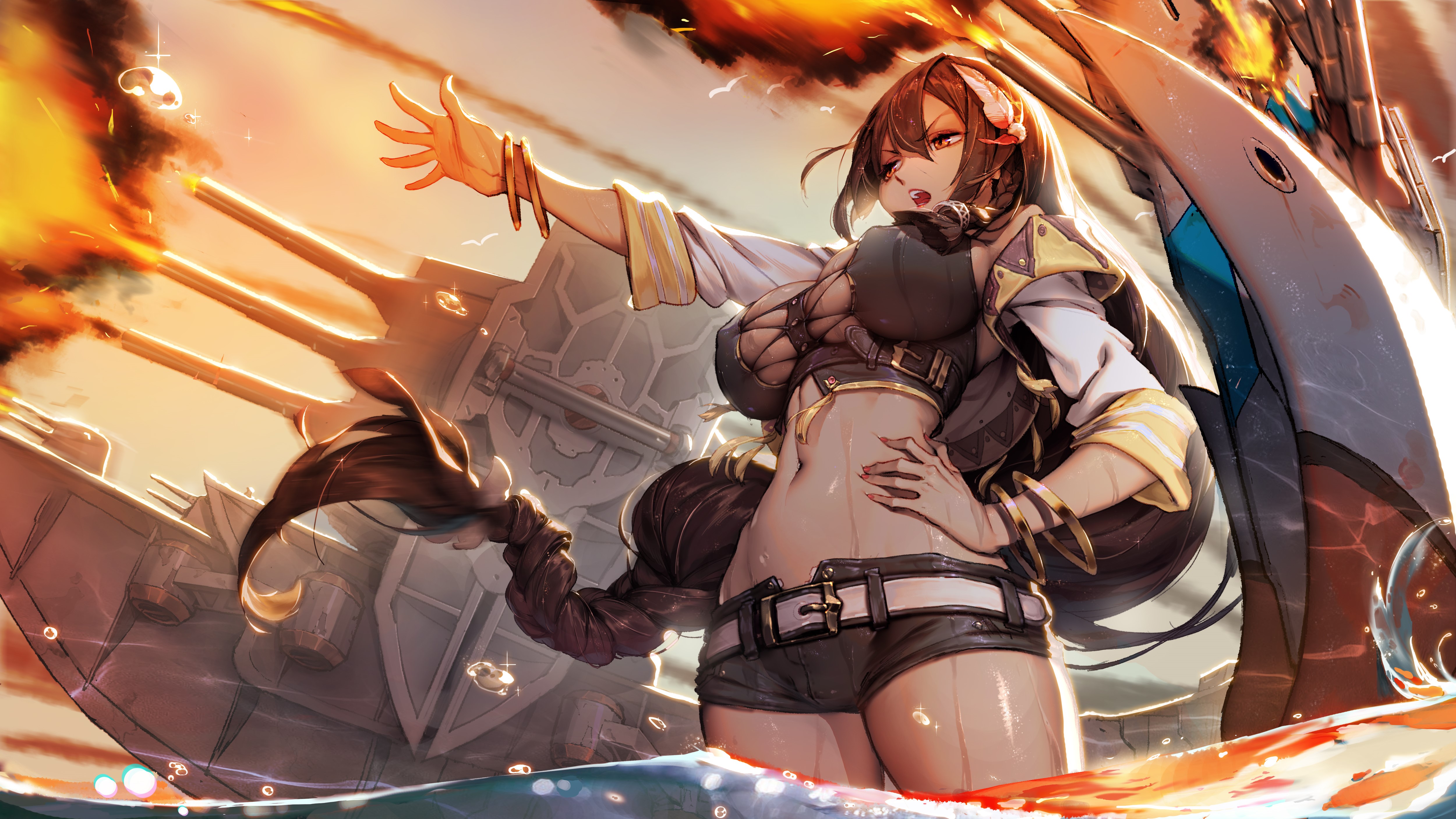 South Dakota from Azur Lane firing cannons HD Wallpaper