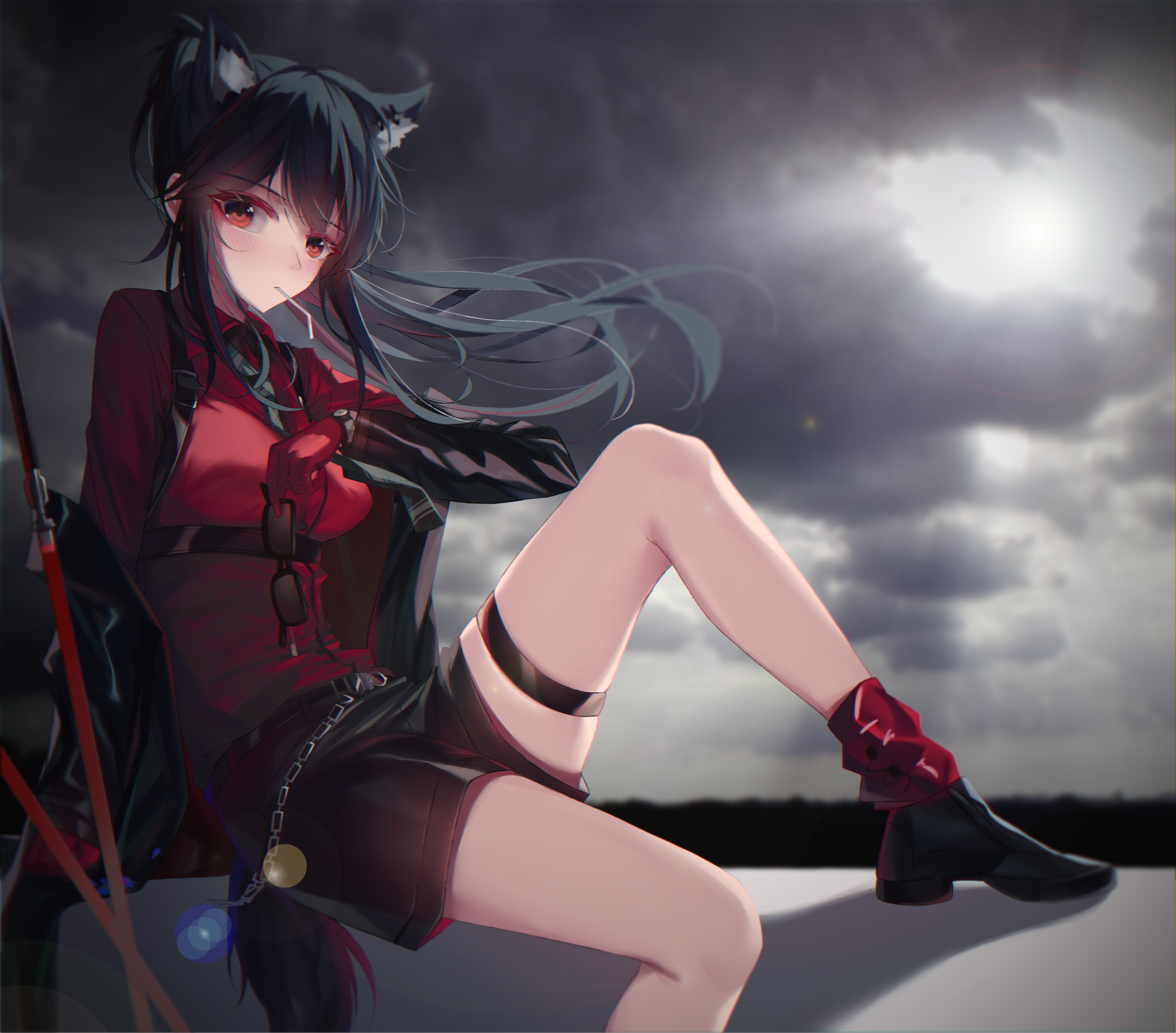 Texas from Arknights with wolf ears and tail HD Wallpaper