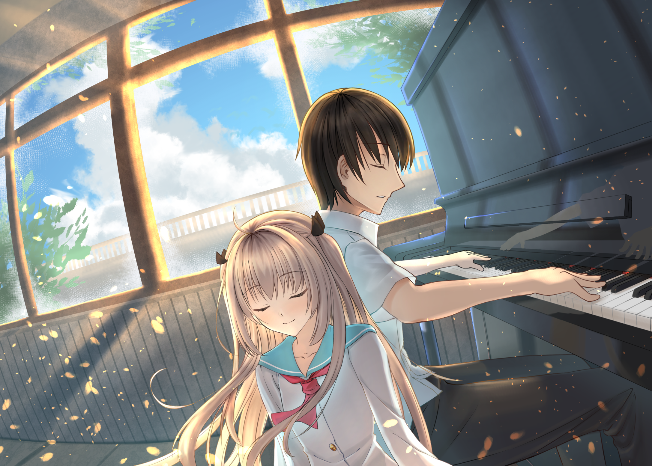 Xia X Anime Piano Moment in School Uniform HD Wallpaper